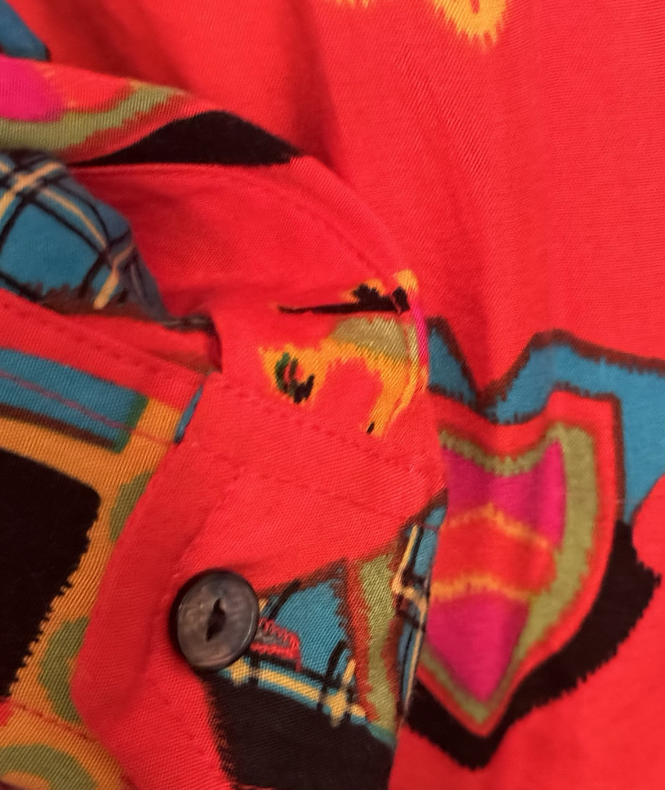 Levi’s Dockers Shirt Women Sz Petite Red Neon Kings Royal Crown Top Vintage 80s