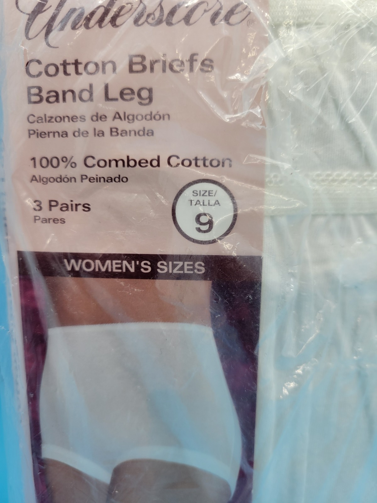 Underscore Briefs White 3 Pair Pack 100% Combed Cotton Womens Size 9 Vintage NEW