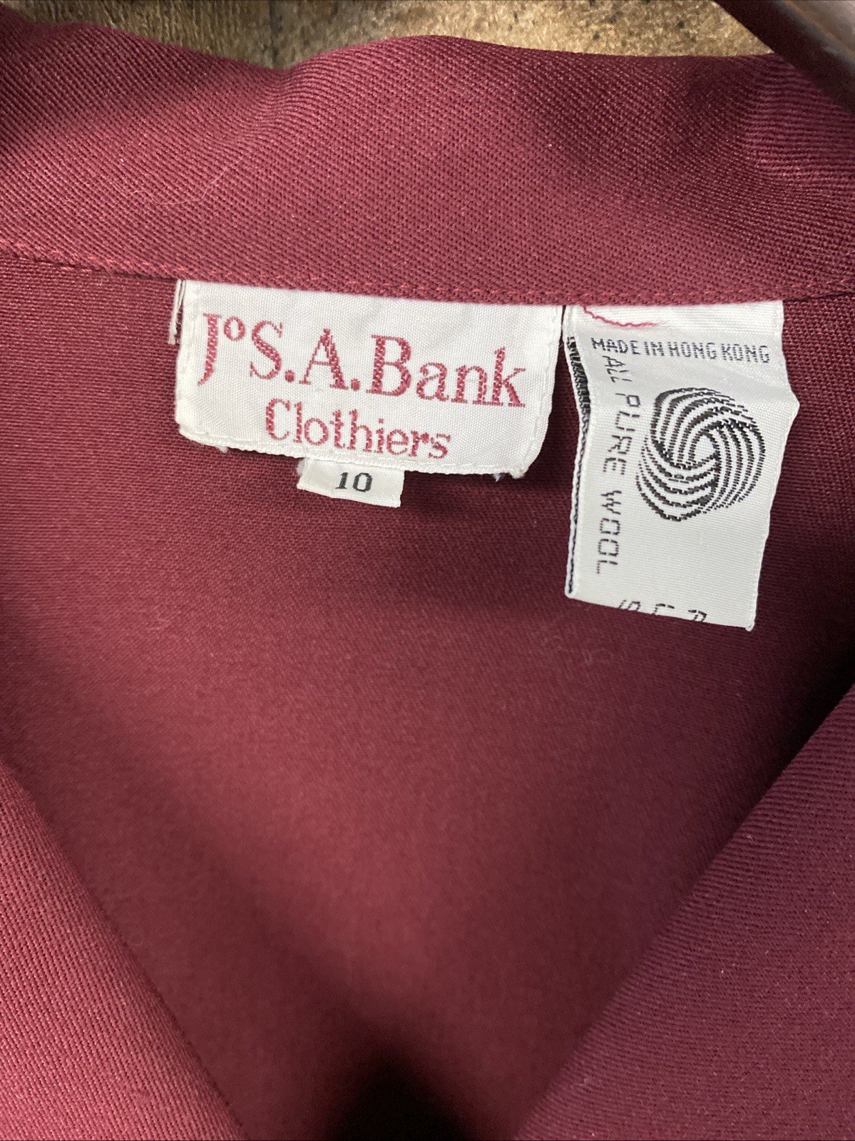 Vintage Jos. A. Bank Clothiers Burgundy Dress Long Sleeve Belt 100% Wool Size 10