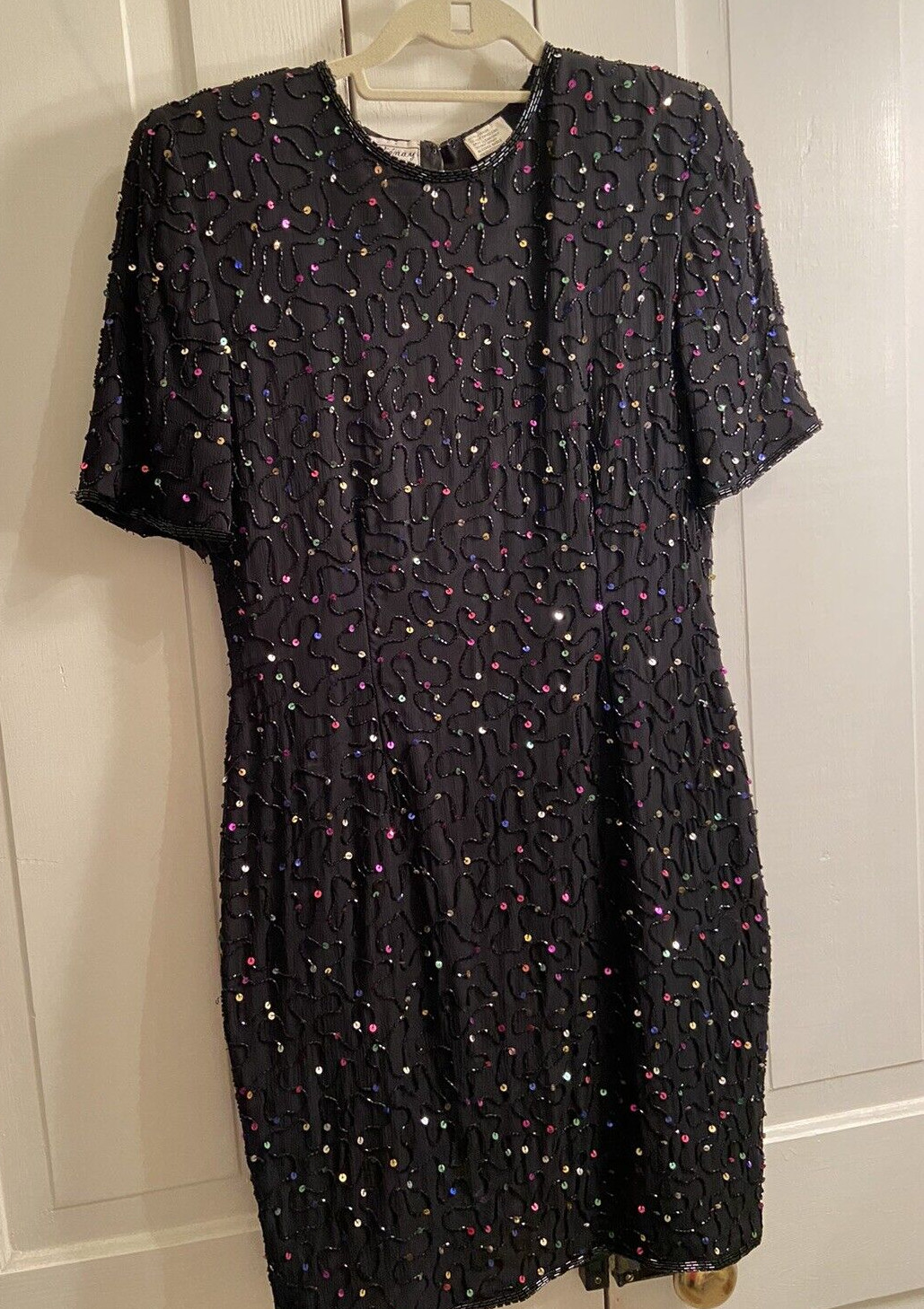 Vintage 100% Silk Bead Dress w/ Multi Color Sequins Made in India by Stenay 10P