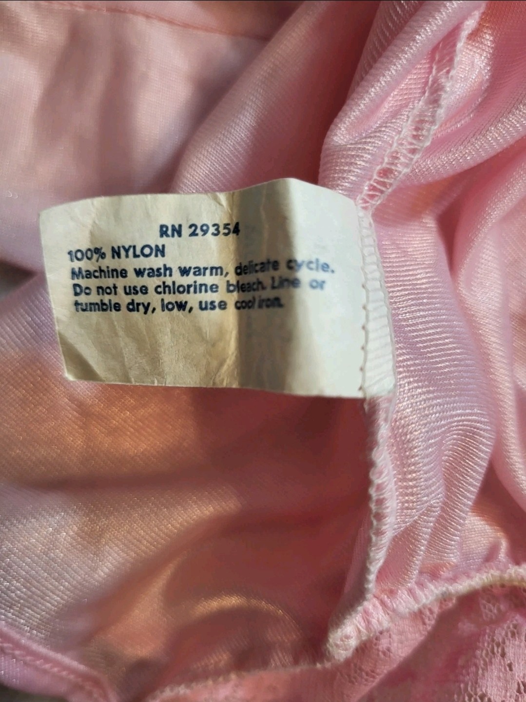 Glencraft Lingerie Sheer Pink Camisole Sz Medium Nylon Mesh & Lace Nightie ILGWU