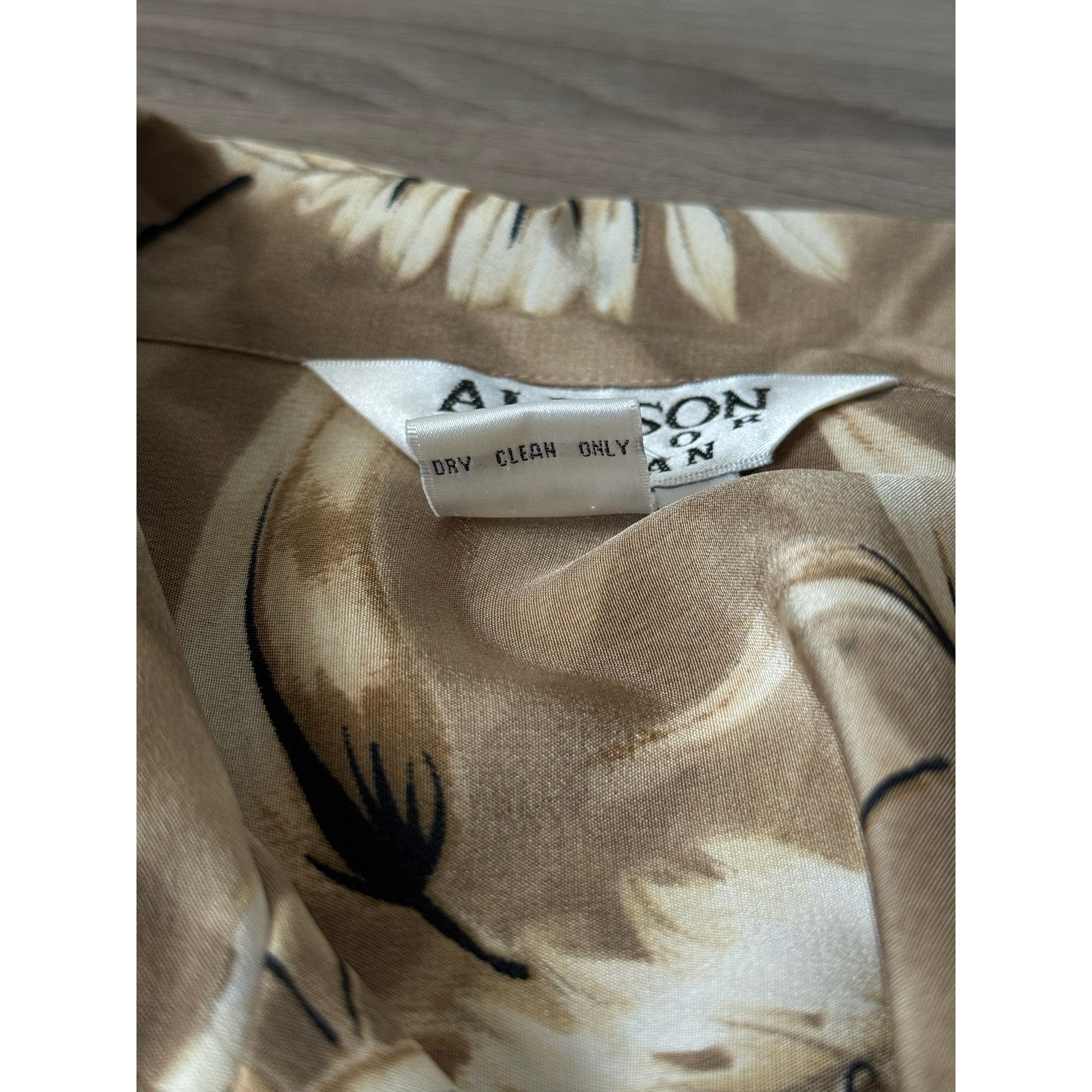 Allison Taylor Woman Vintage 100% Silk 2pc Set Tropical Leaf Shirt 2X Skirt 1X