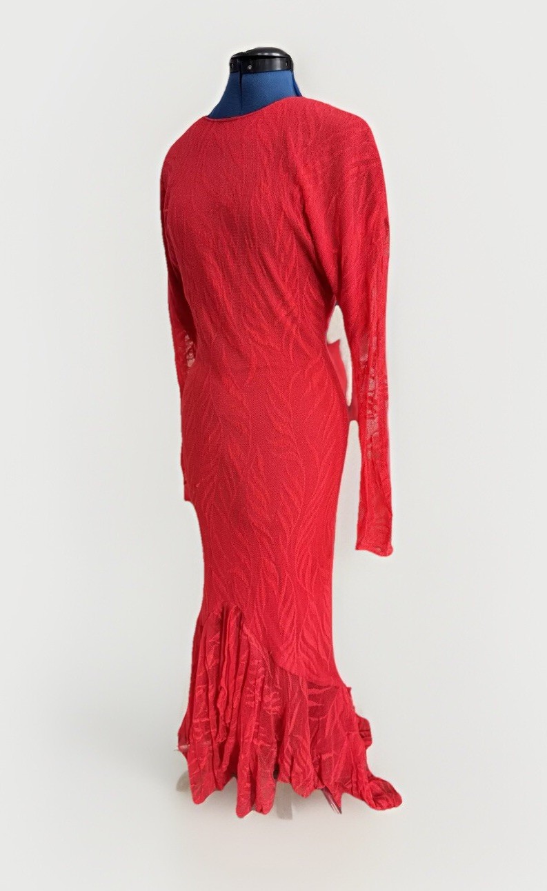 Vintage 80s Climax Karen Okada David Howard Red Lace Mermaid Keyhole Dress FLAWS
