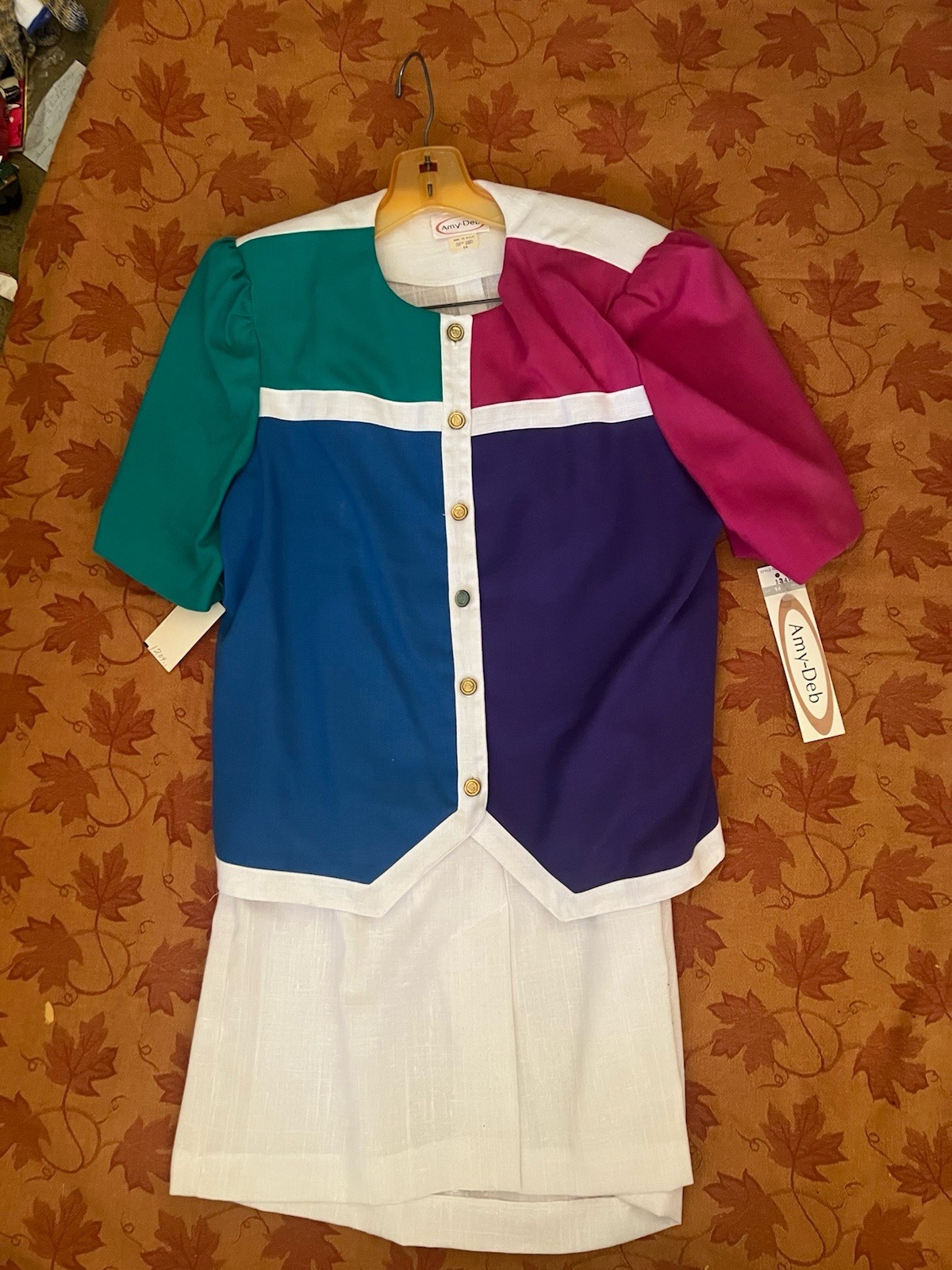 Amy-Deb Vintage 1980s Mod Colorblock Button-Front Dress Blue Green Size 14
