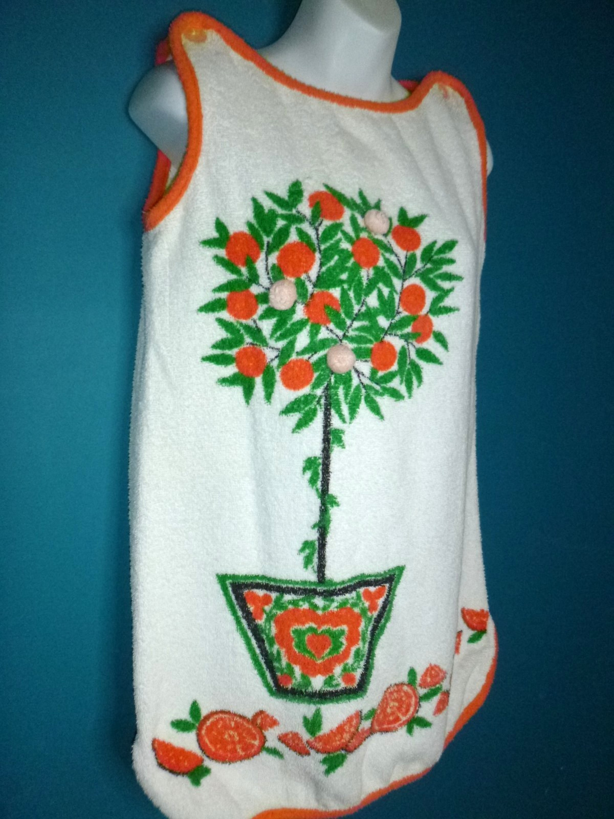 Vtg 60s Sherry of Miami Cotton Terry Sundress Beach Cover MOD Orange Tree Sz S