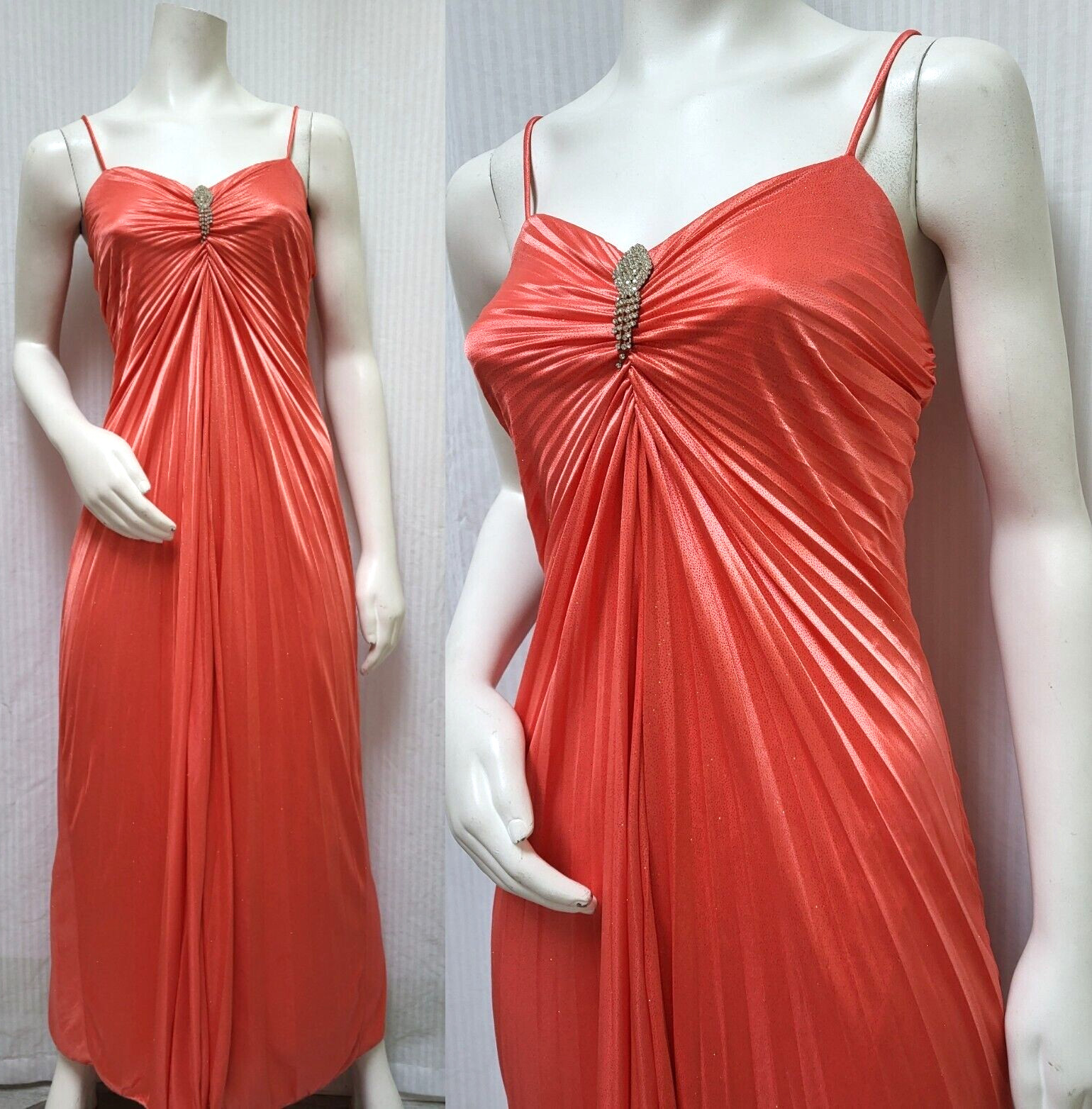 Vintage Y2k Kiki Coral Marilyn Monroe Accordion Shiny Pleated Gown – Size S/M