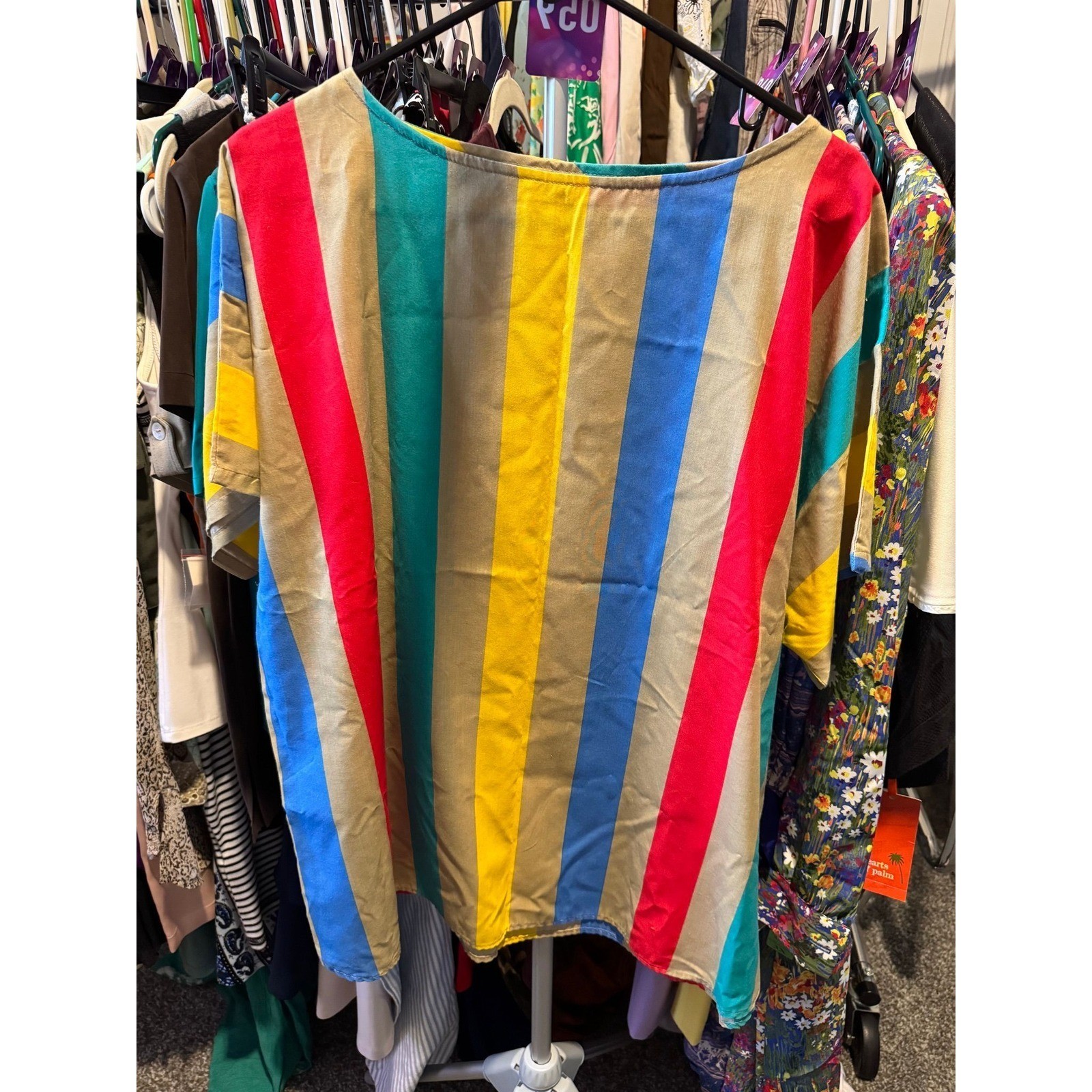 059 Vintage Toni Woods New York Vertical Stripe Boxy Blouse Multi Color Size 44