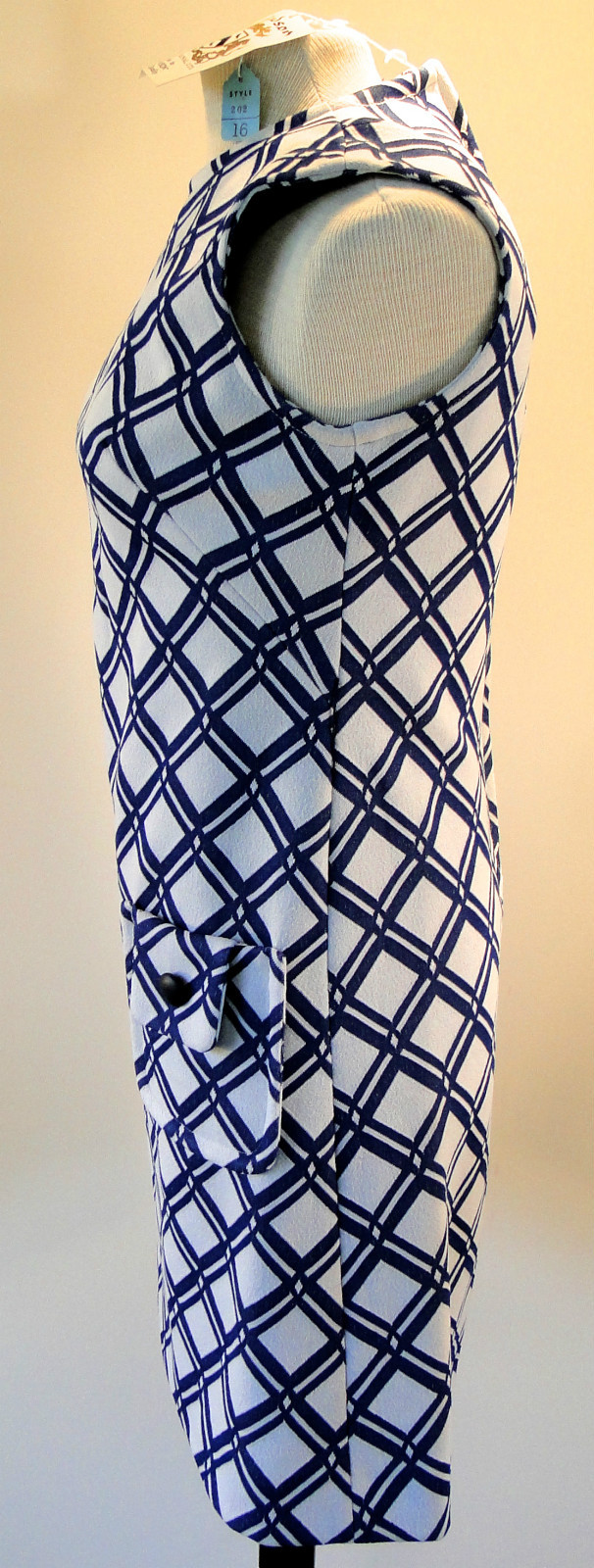 Deadstock Vintage 1960s Lawson Knits Blue White Graphic Print Mod Shift Dress 16
