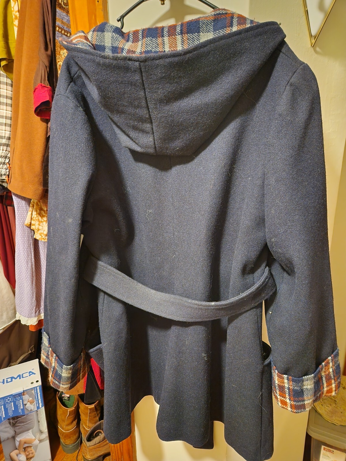 Vintage 1970s Lane Bryant Tall Shop Navy Blue/Plaid Wool Coat/Jacket XXL
