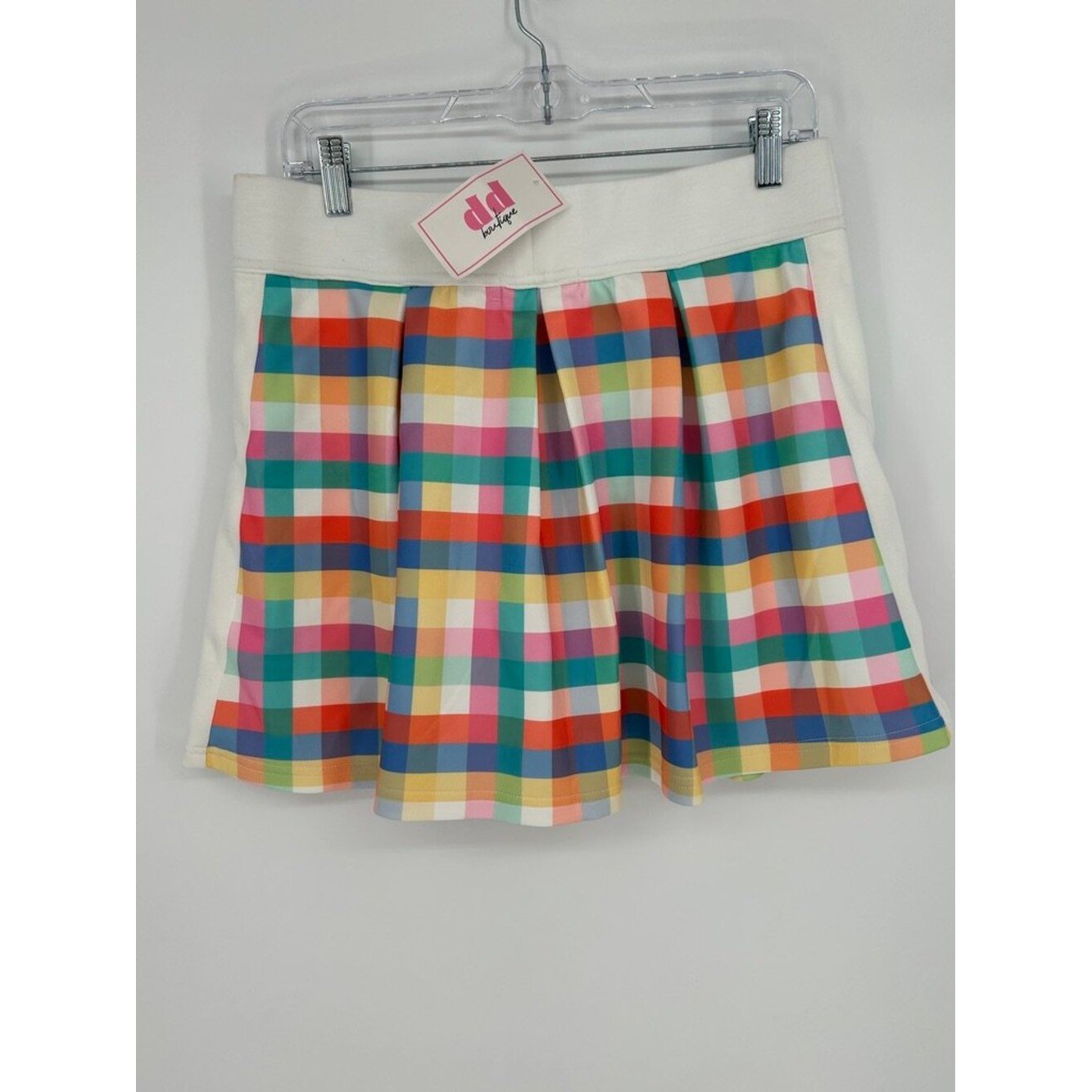 NWT XL Rainbow Plaid Pleated Skirt Preppy Coastal Grandmother Tennis Golf Y2K