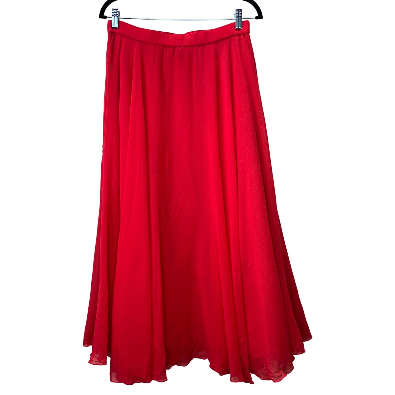 Nite Line by Deli Red 100% Silk Maxi Skirt Size 12 Formal Evening Chiffon VTG