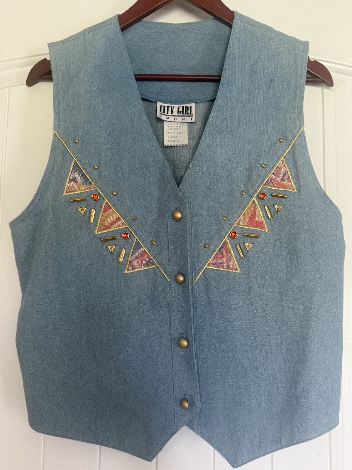 City Girl Sport Blue Denim Embellished Vest 100% Cotton Size 8 Style 5809