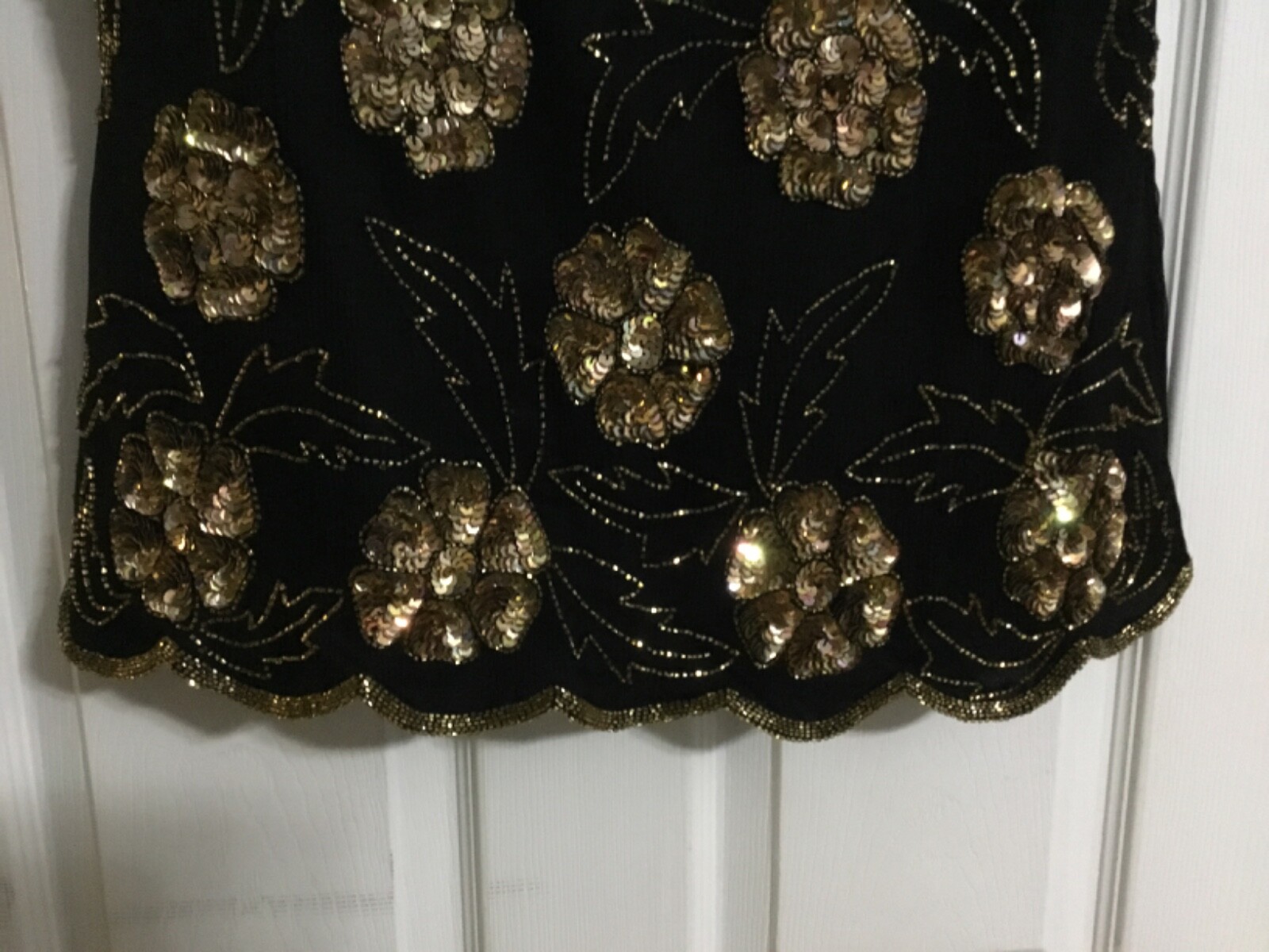 Vintage 1980s/90s Stenay Black and gold silk/polyester fully beaded blouse L/XL