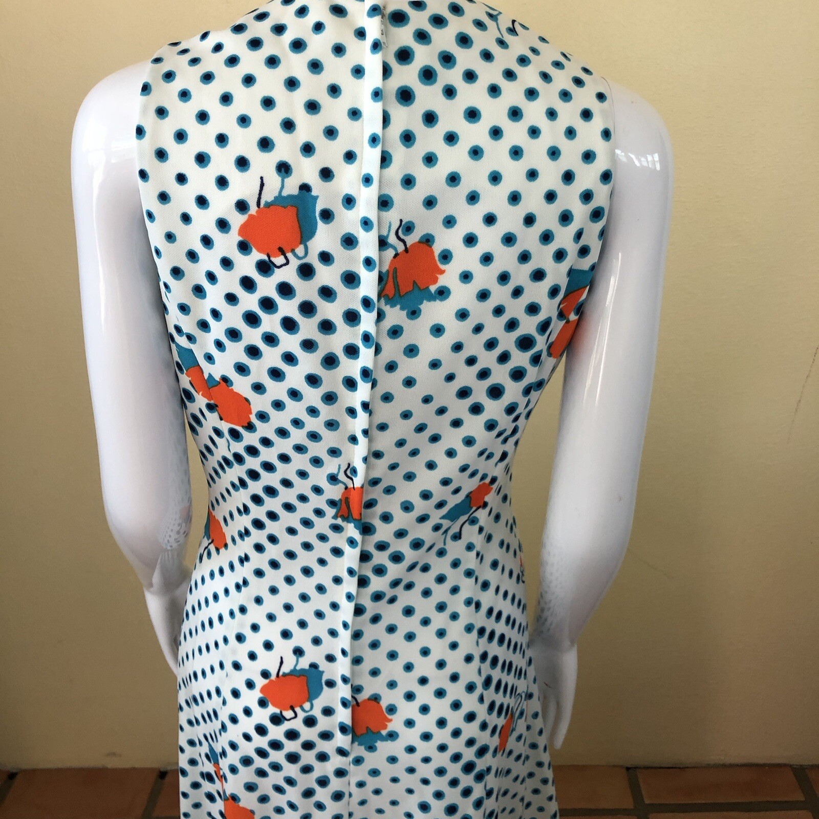 1970’s vintage Poppies and Polka Dots maxi Mod Glam Polka Dot Floral Dress SMALL