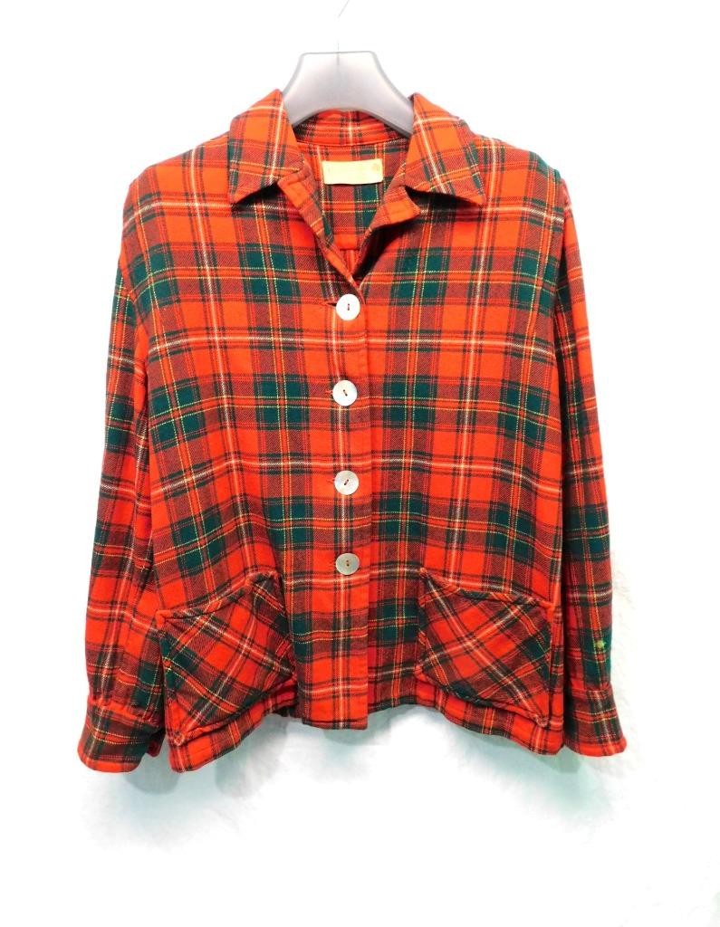 Vintage Pendleton L Woman Red Green Tartan Plaid Wool Shirt Jacket Blazer Button