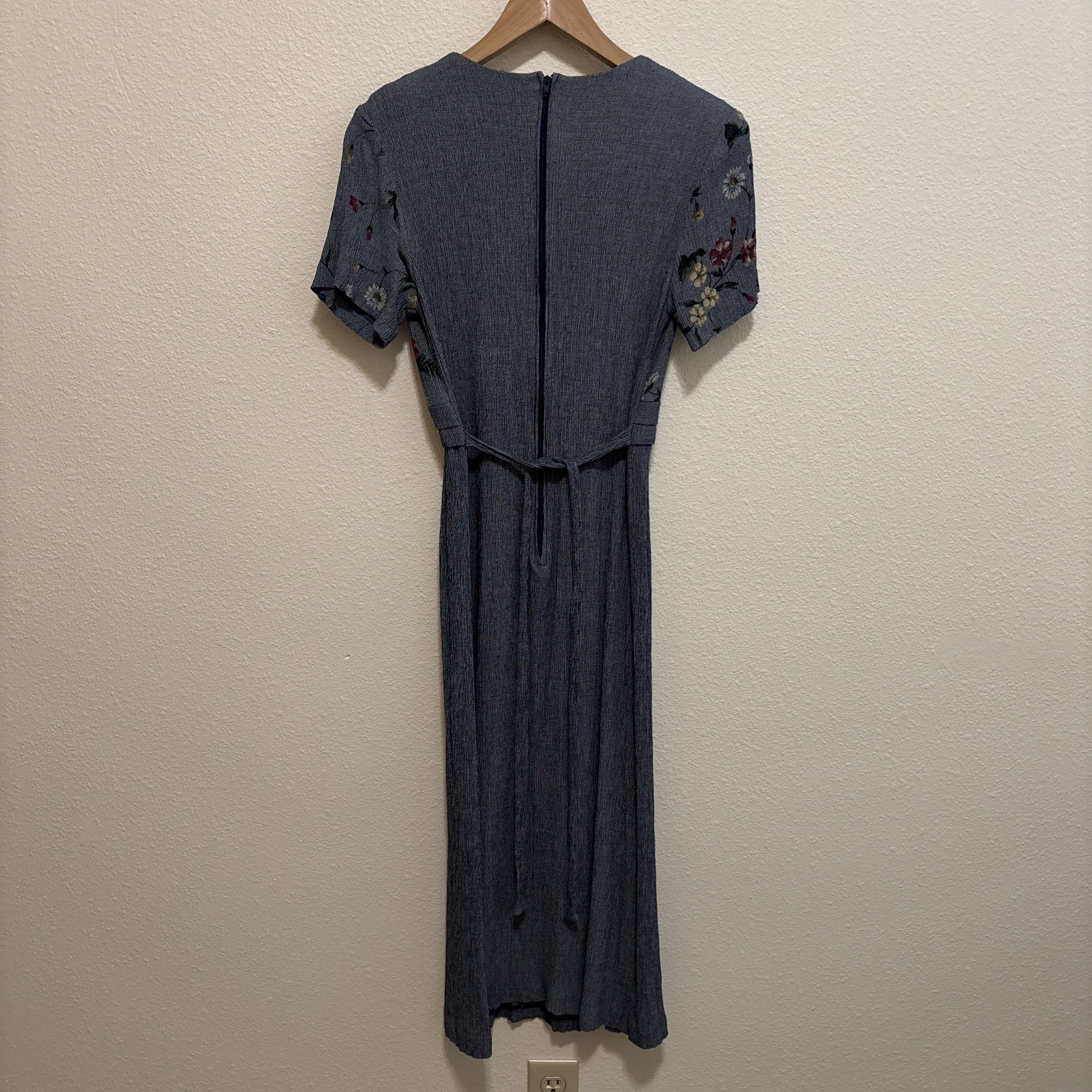 VTG 90s Just In Thyme Petite Art Womens Midi Dress Short Sleeves Back Tie SZ 8