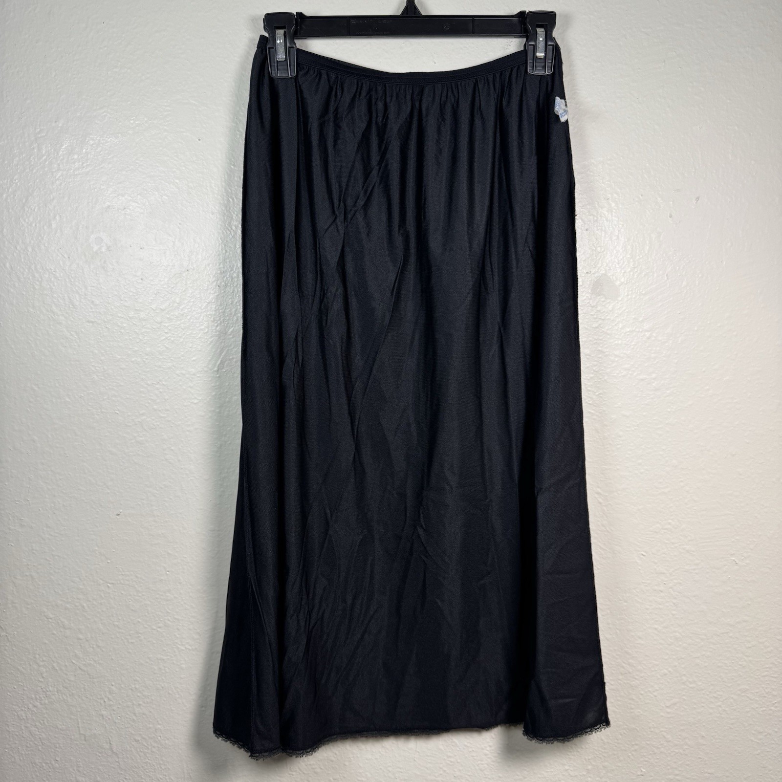 Vintage Vanity Fair Womens Black Maxi Skirt Slip Tricot Nylon Size M Lace Hem