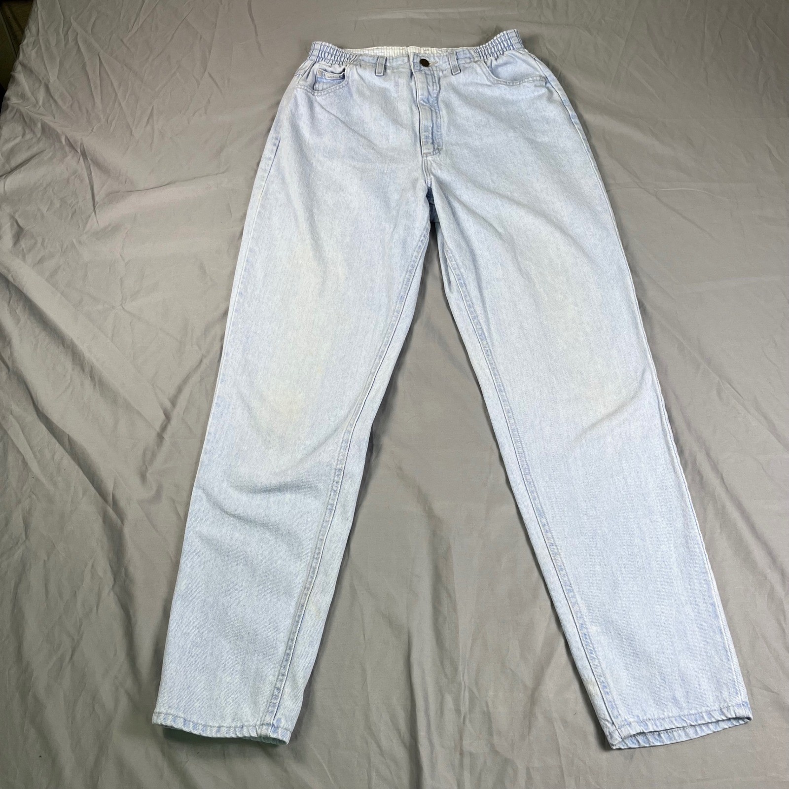 Vintage Lee High Waisted Mom Jeans Light Wash Elastic Waist Tapered Leg 29×32