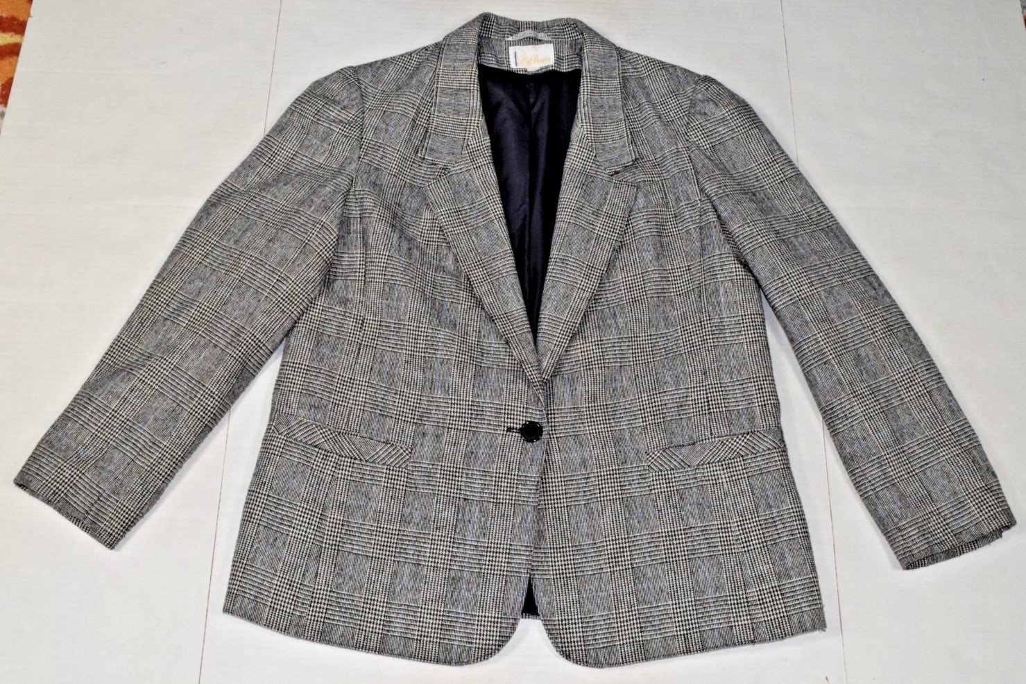 Vintage Blazer TR Bentley Size M 80s Black Glen Plaid Blue Detail Made Poland