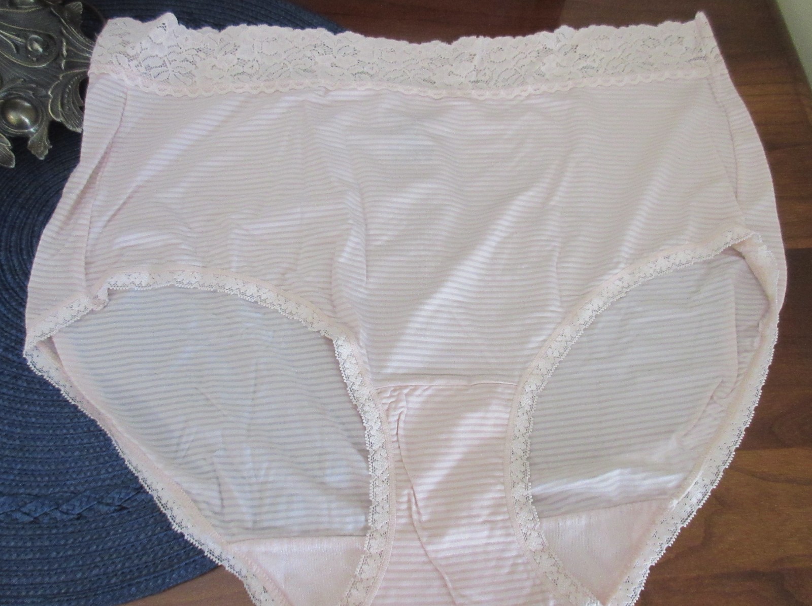 NWOT VANITY FAIR PINK shadow stripe stretch nylon HI LEG panties sz 10 3XL