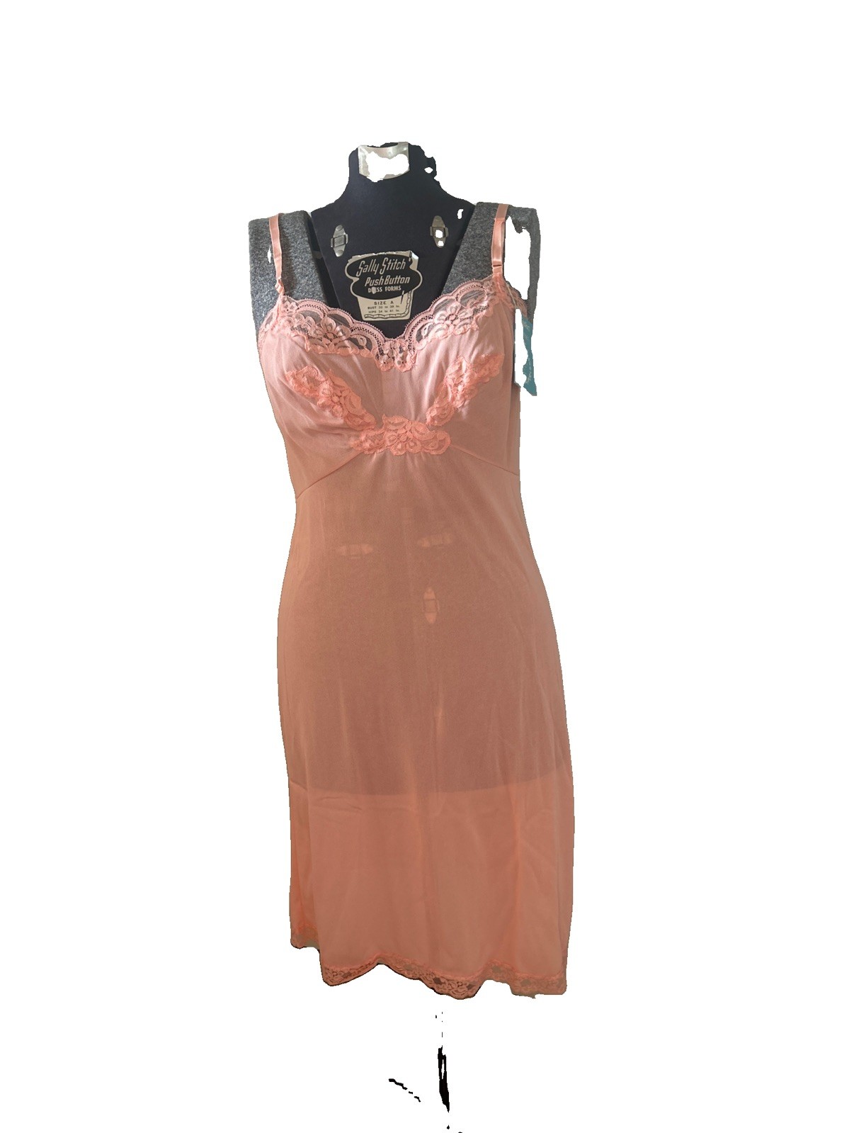 Vintage 1960’s New With Tags Kayser Crepeset Peach Nylon Tricot Slip Dress Sz 34