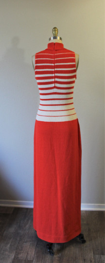 VTG 70s Red White Striped Knits By Don Sweater Dress & Cardigan 2 piece MOD