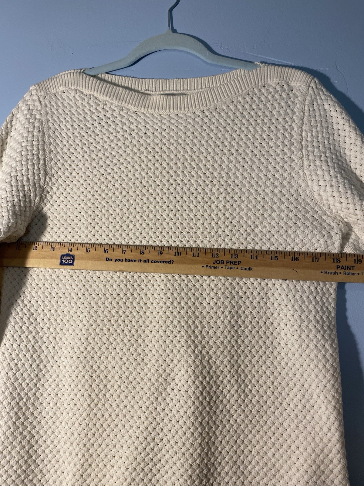 Vintage LL Bean Ivory Cotton Boatneck Basket Weave Sweater L Fisherman Core