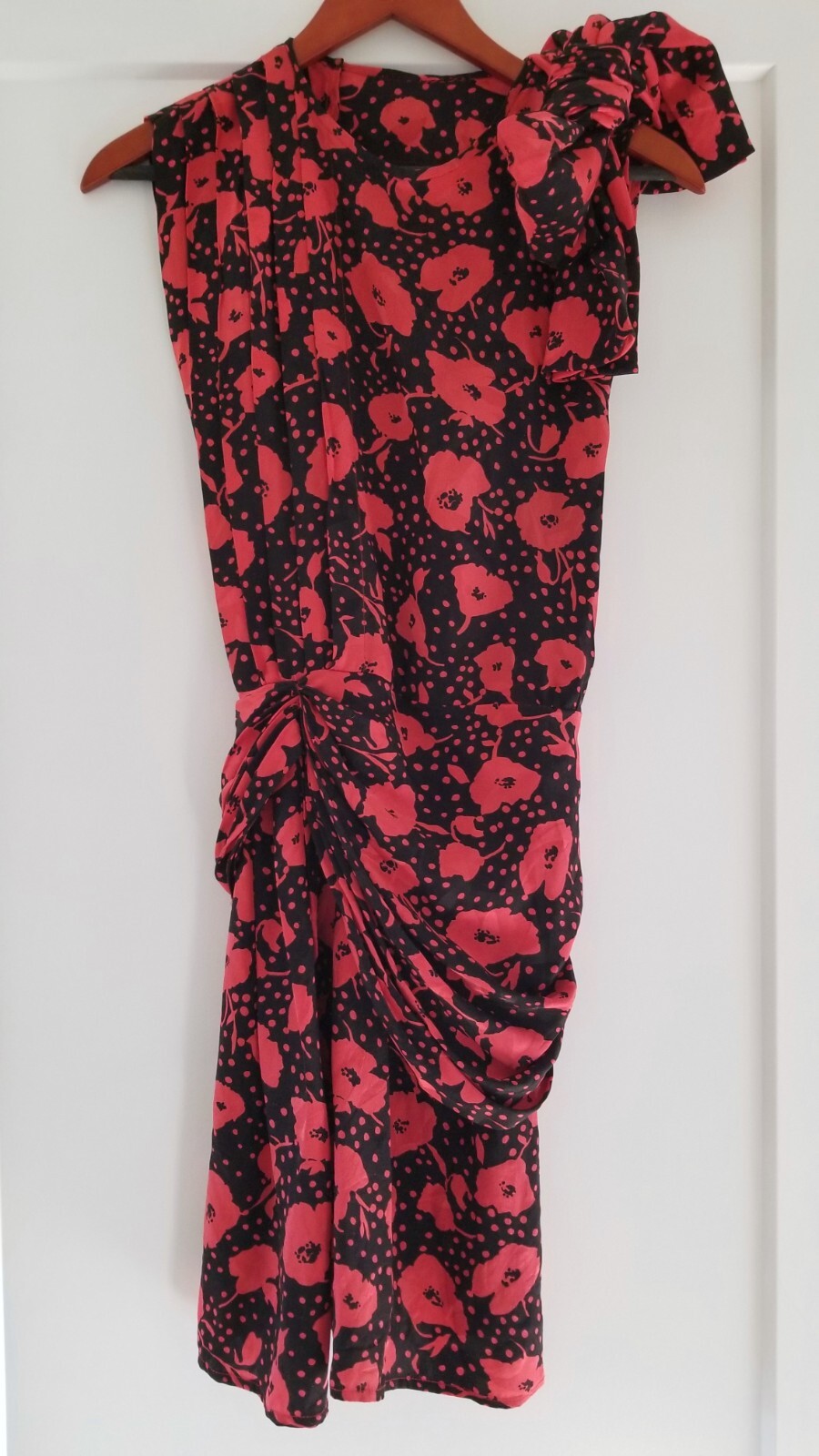 Vintage 80s Italy Pia Rucci Red Black 100% Silk Mini Dress Upcycled – Size XS