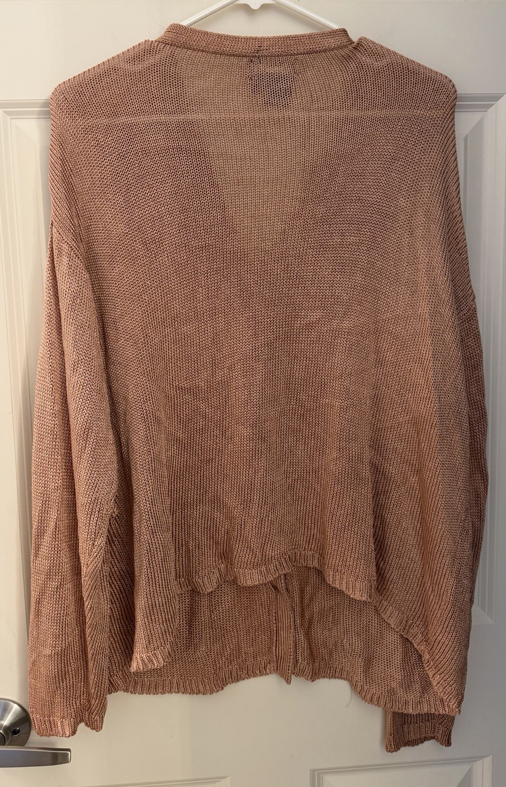 Vintage DKNY Made In USA Slinky Metallic Cardigan, Neutral Pink/Rose Gold, M