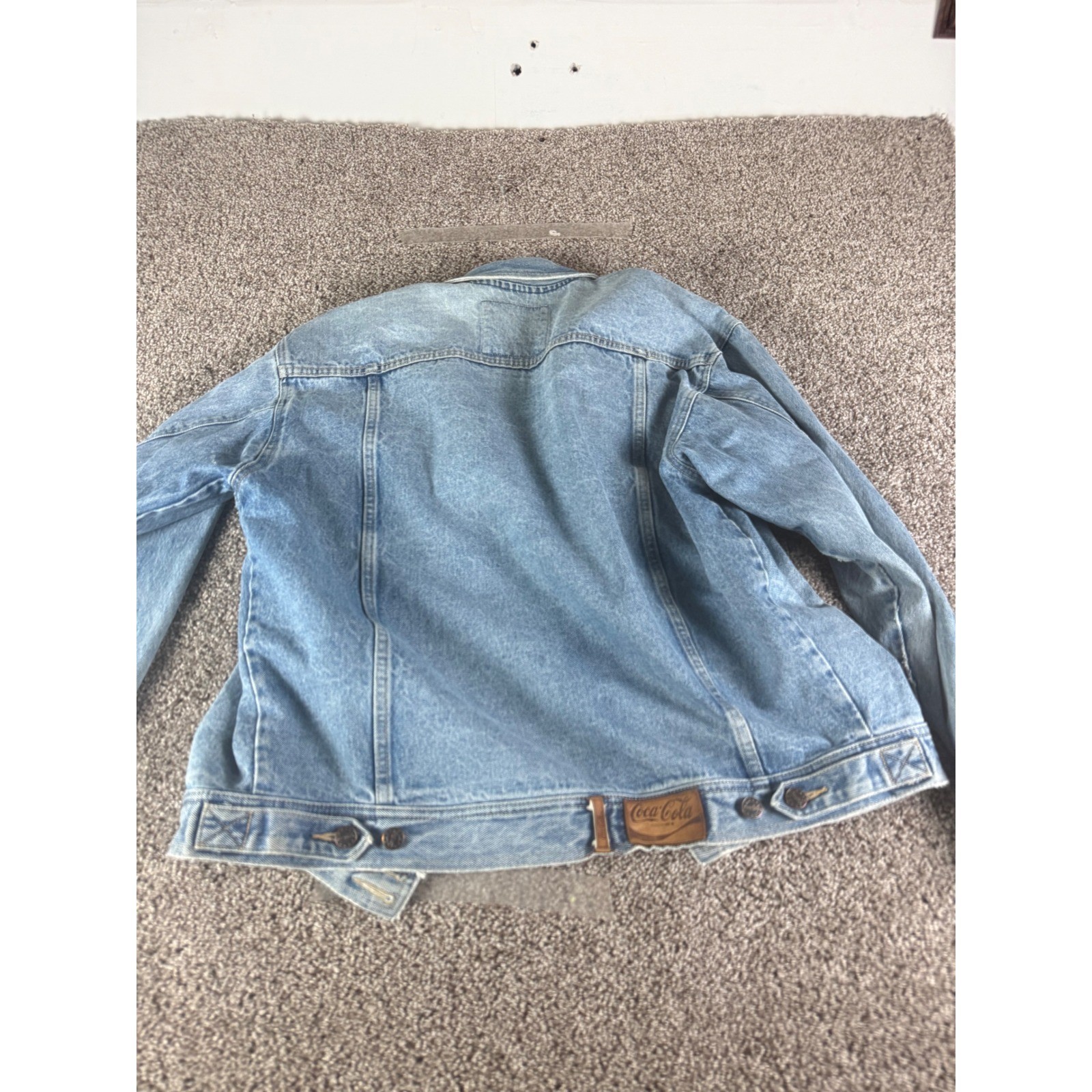 Vintage Coca-Cola Denim Trucker Jacket Light Wash Blue Jean Jacket Large