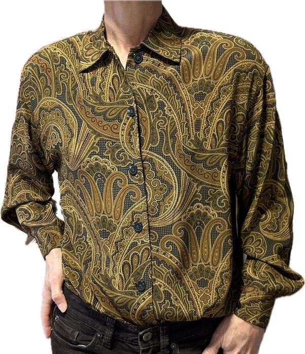 VTG 1980s Chic Jones New York Paisley 100% Silk Blouse, Shoulder Pads Sz 2P, EUC
