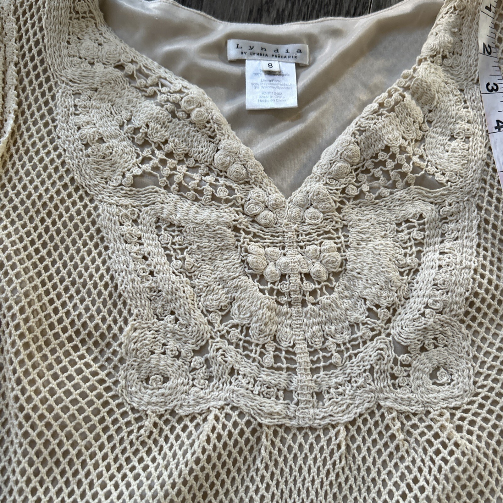 VTG 1970s Crochet Sheath Dress Short Sleeves Knit Size 8