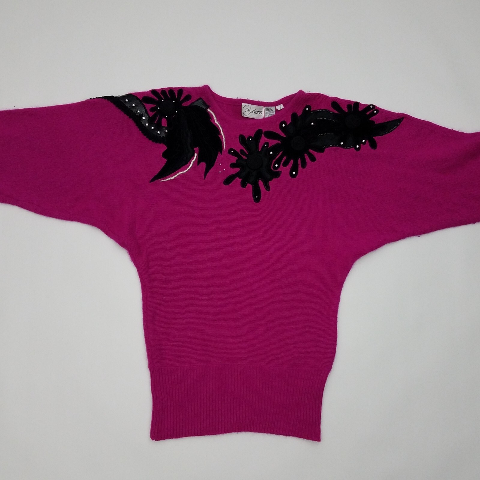 80’s GLAM Vintage 3D Embellished Fuchsia Angora Sweater by Cedars Small