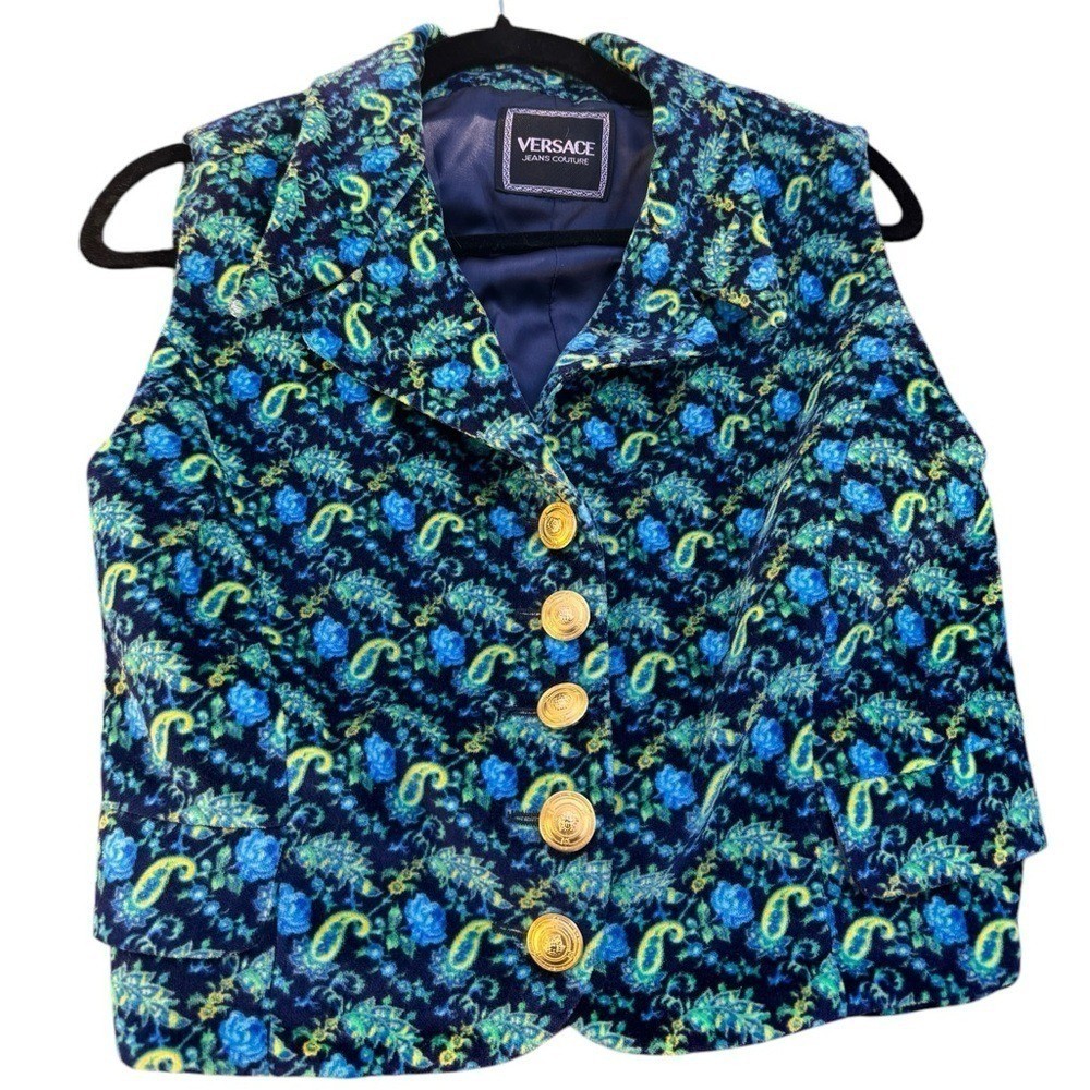 Vintage Versace Jeans Couture Cropped Baroque Paisley Vest Made Italy Rare EUC