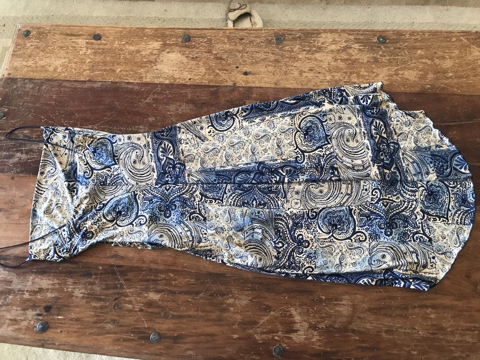 VTG 90s Y2K City Triangles boho hippie dress blue & beige earthy gorgeous fabric