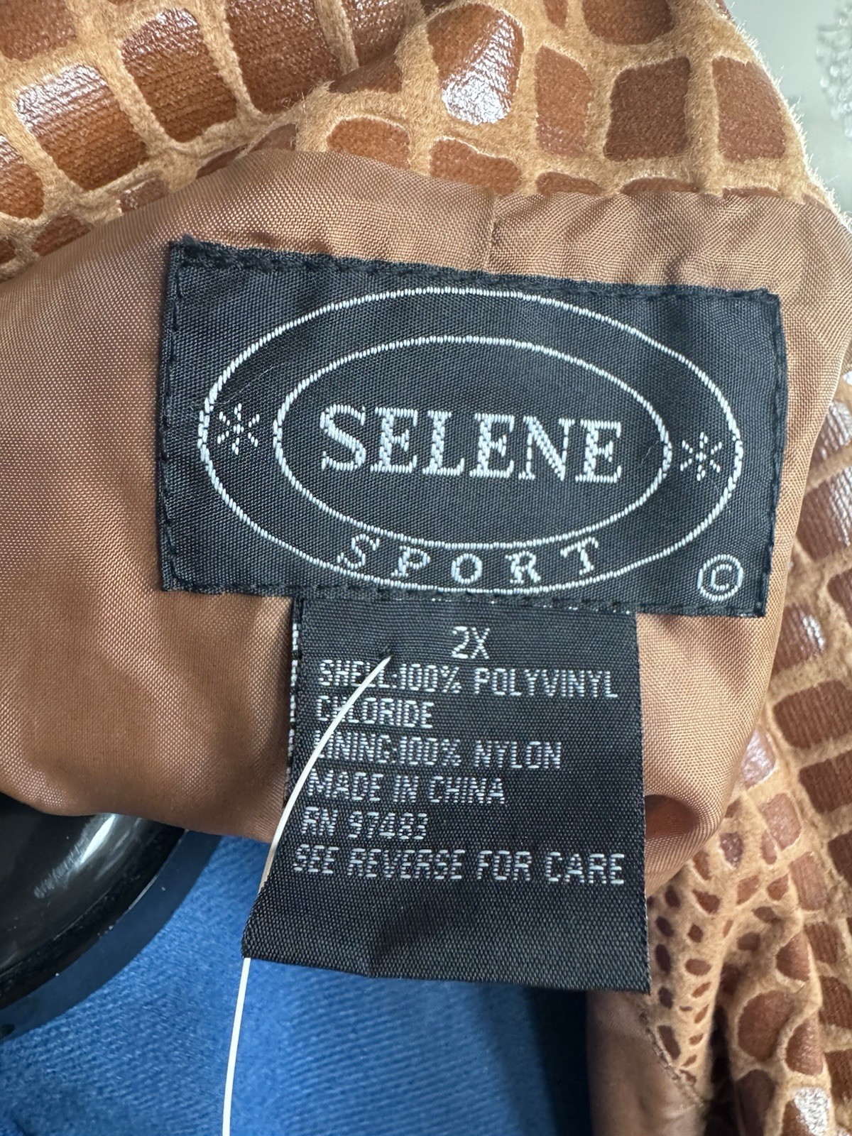 Vintage 90s Selene brown faux patent leather Mod giraffe print blazer jacket 2X
