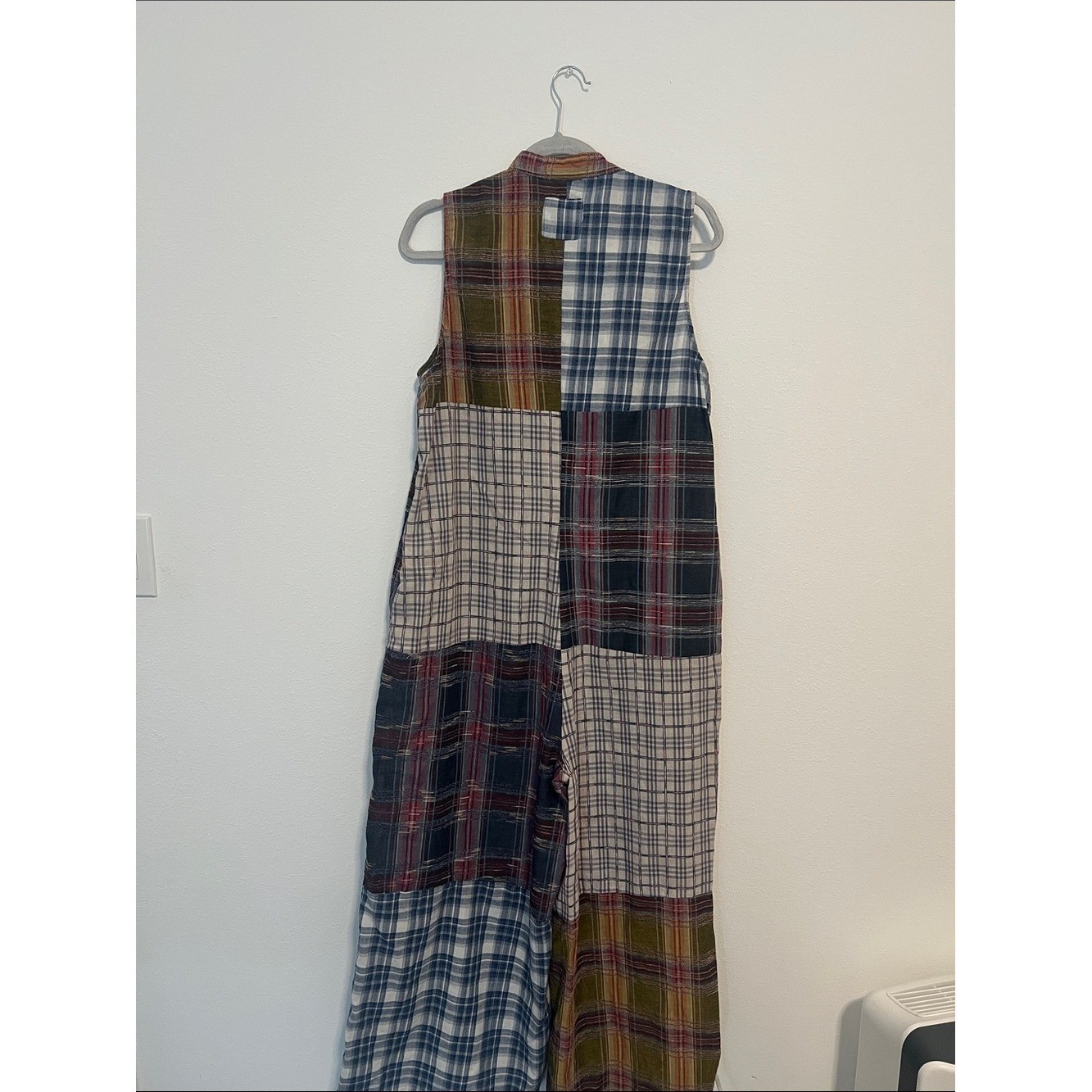 Boho Patchwork Plaid Wide Leg Sleeveless Jumpsuit