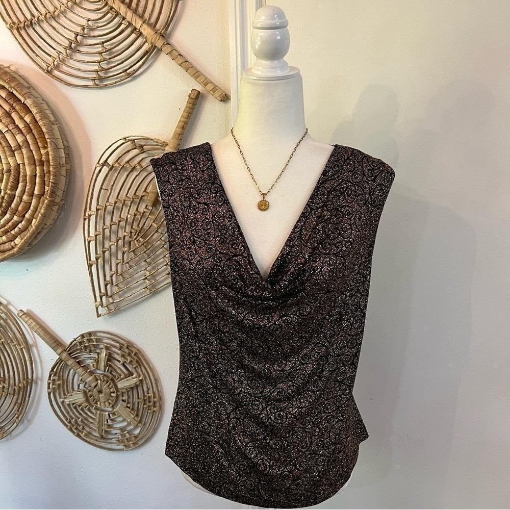 Vintage JBS Ltd USA Metallic Cowl Neck Top Y2K Party Going Out Medium