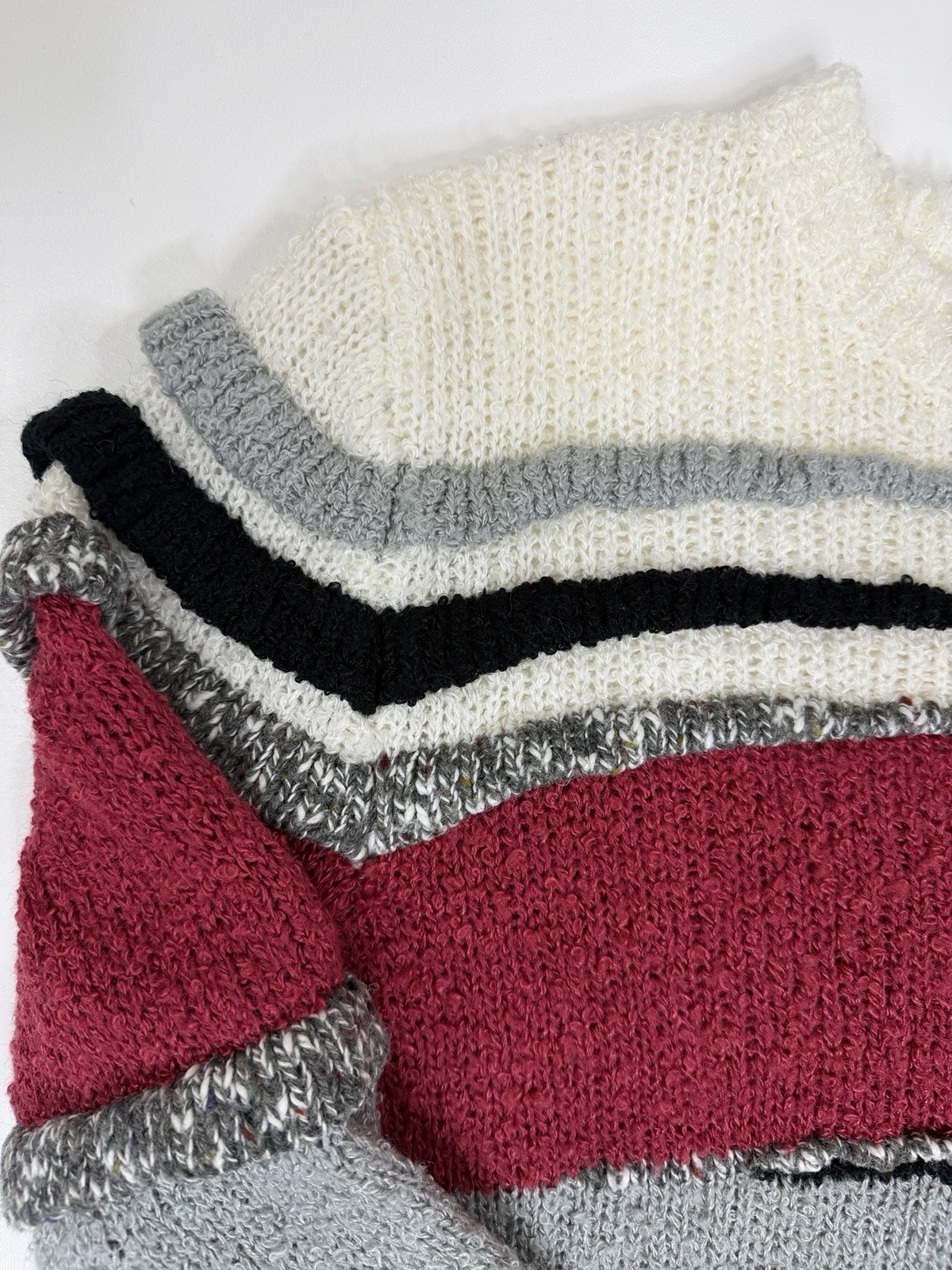 Vintage 90s Textured Boucle Colorblock Statement Sweater Red Gray Black Knit M