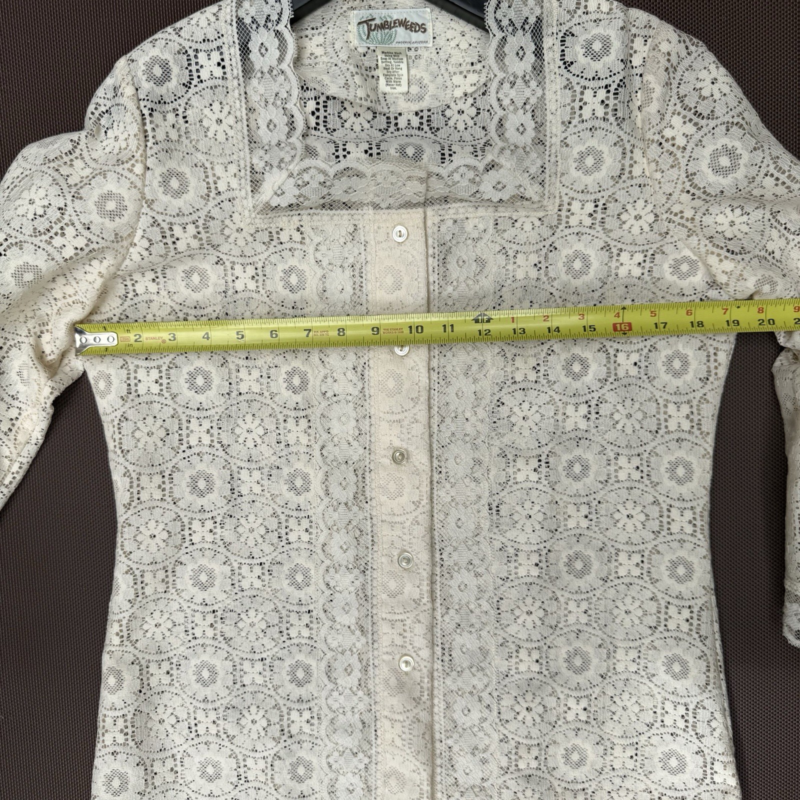 Vintage Tumbleweeds Lace Blouse 3/4 Sleeves – Ivory/Cream Top M