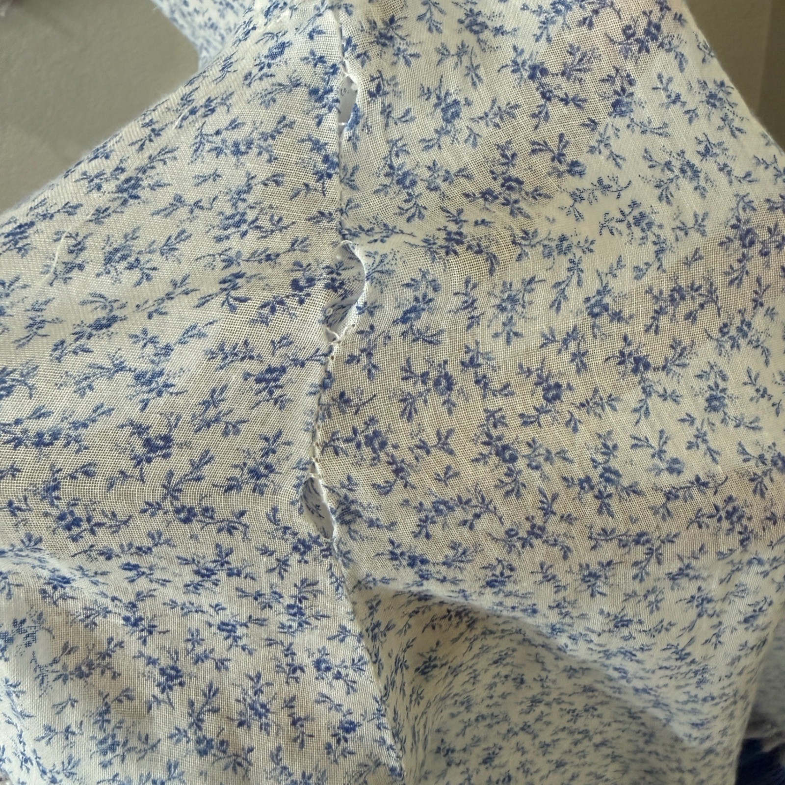Vintage ACT I New York Floral Cottagecore Midi Prairie Dress Blue White Lace XS