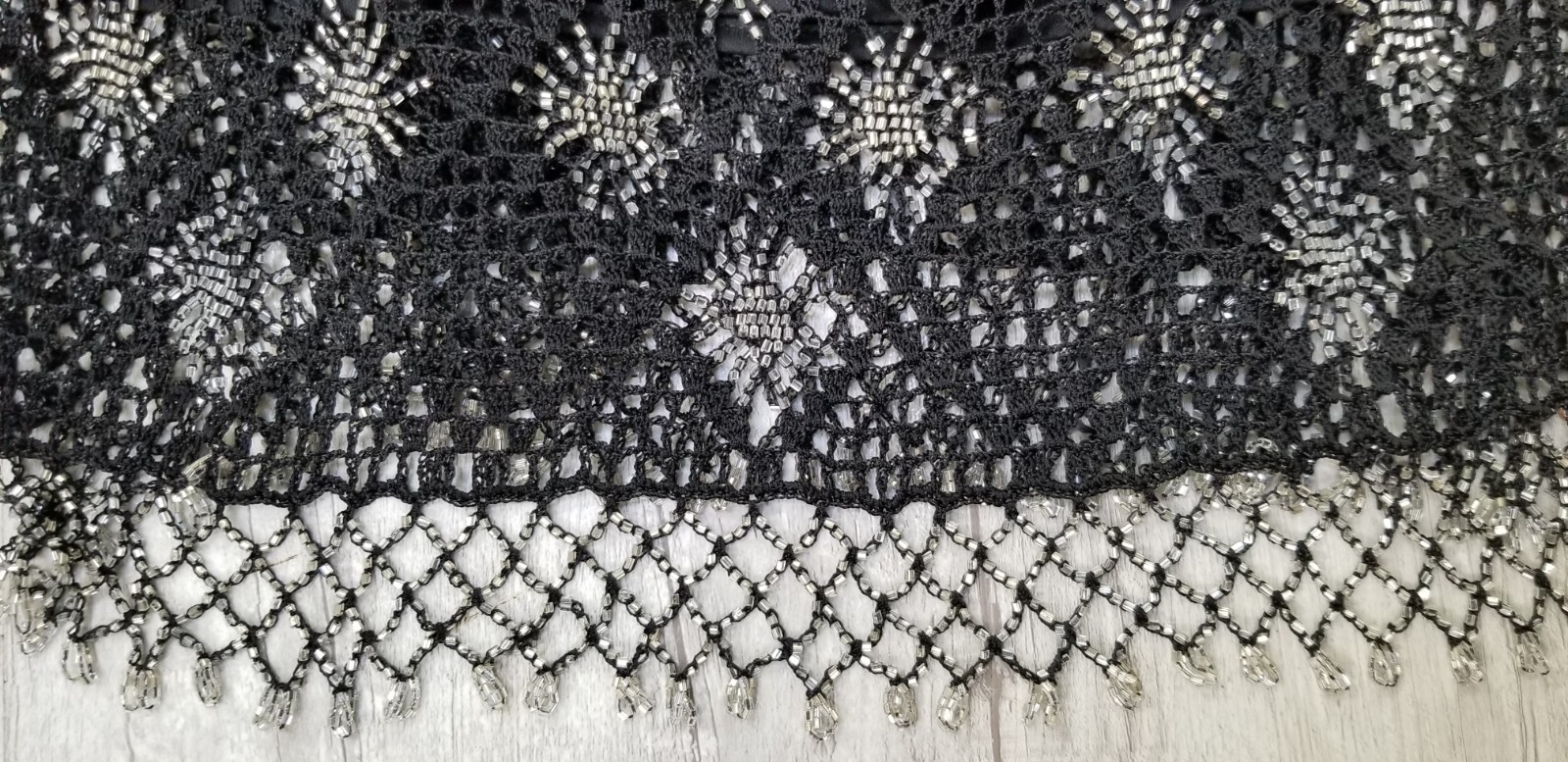 New with Tags KROSHETTA BY PAPILLON Black Crochet Beaded Maxi Dress – Size S/M