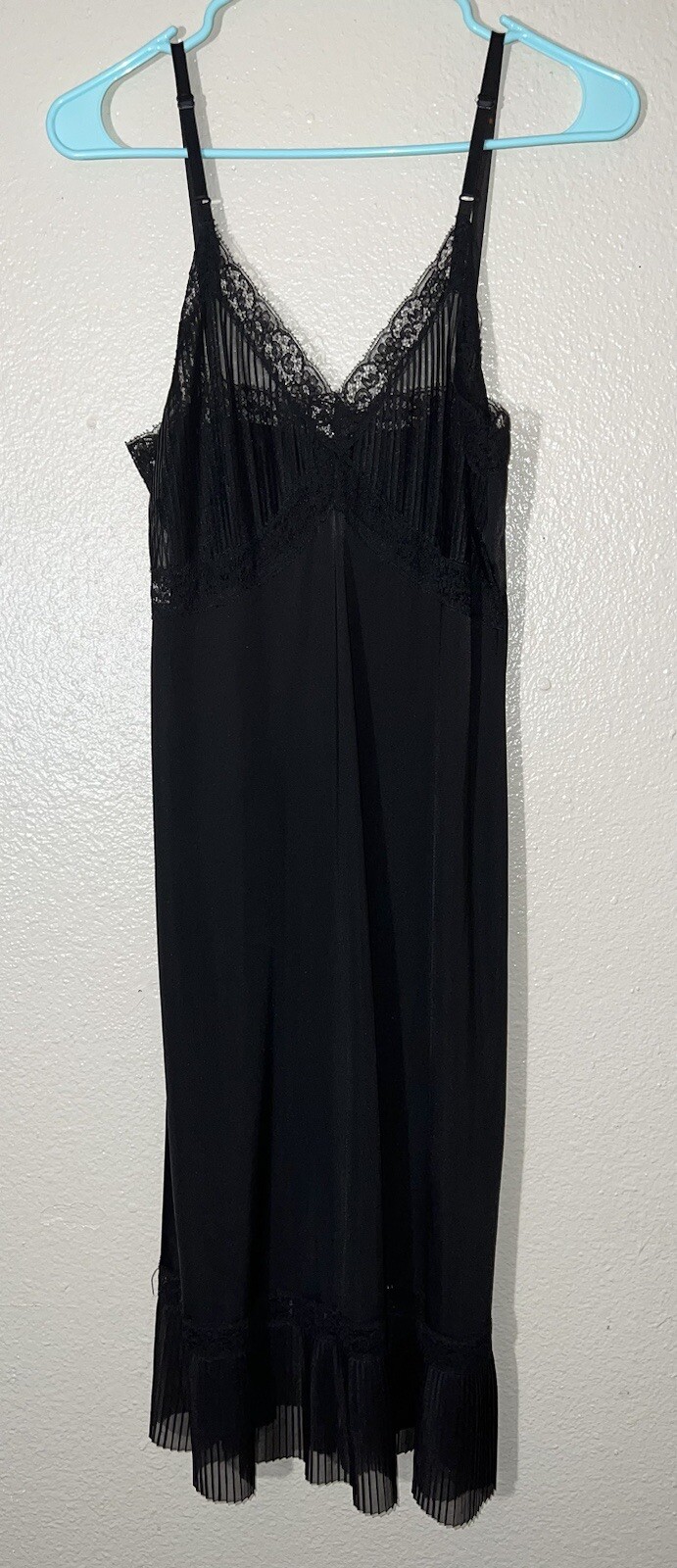 Vintage Black Slip Dress Sheer Lace 100% Nylon Sexy Intimate Wear Dress No Tags
