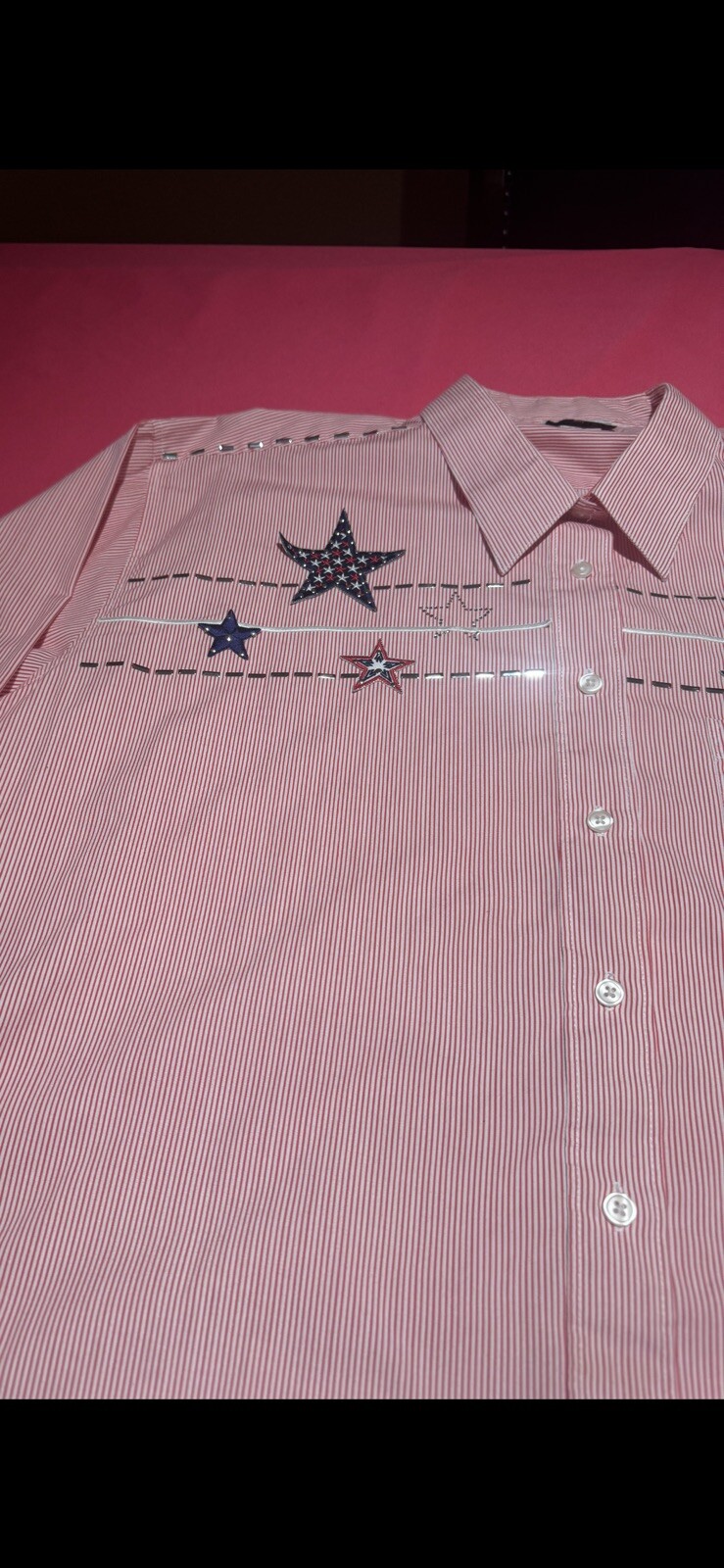 New Without Tag Patriotic Blouse Red White Blue Stars Stripes Sz XL