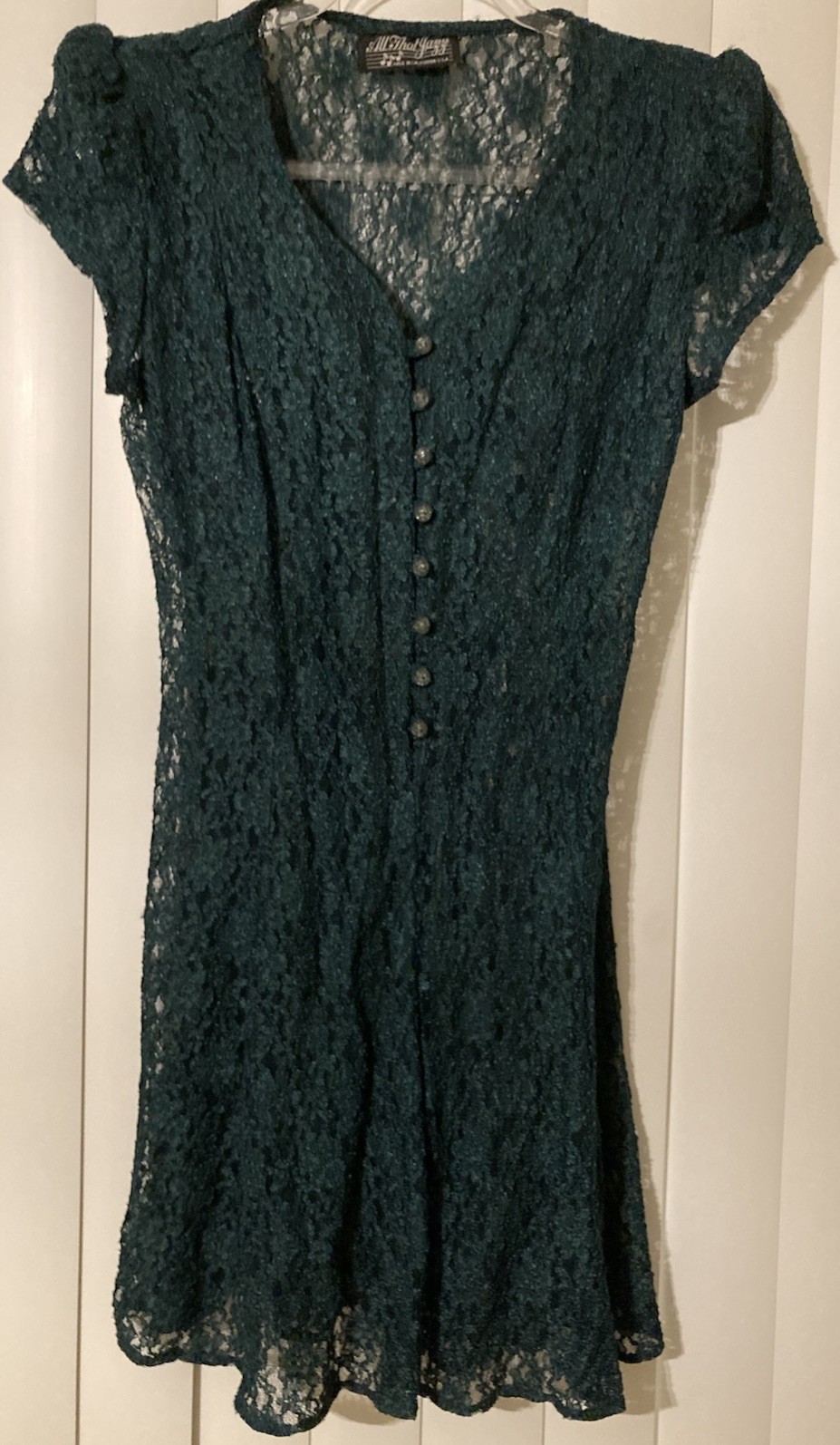 Vintage All That Jazz Lace Dress 80s 90s Forest Green Short Sleeve Size Large