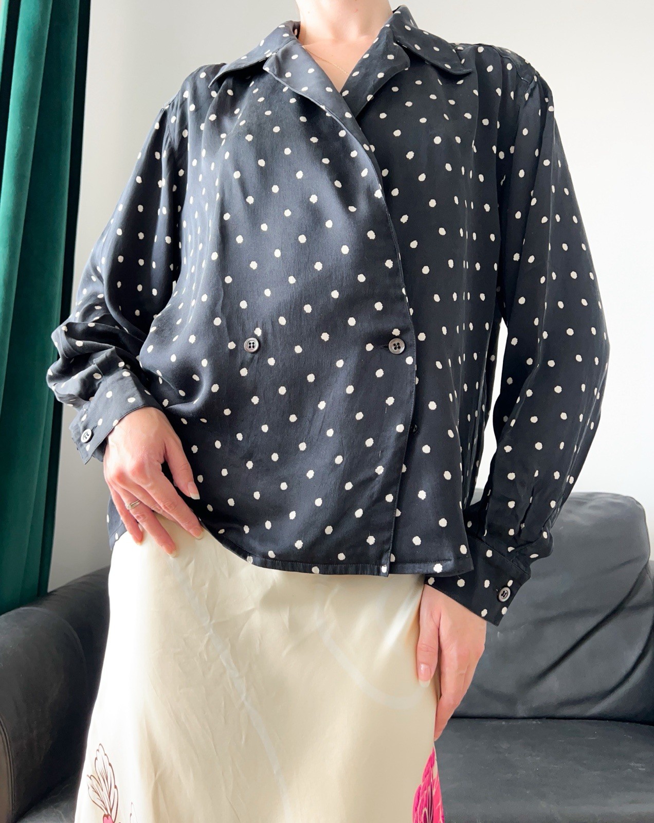Christian DIOR Boutique Vintage Polka Dot Silk Blouse, 1980s, 1990s