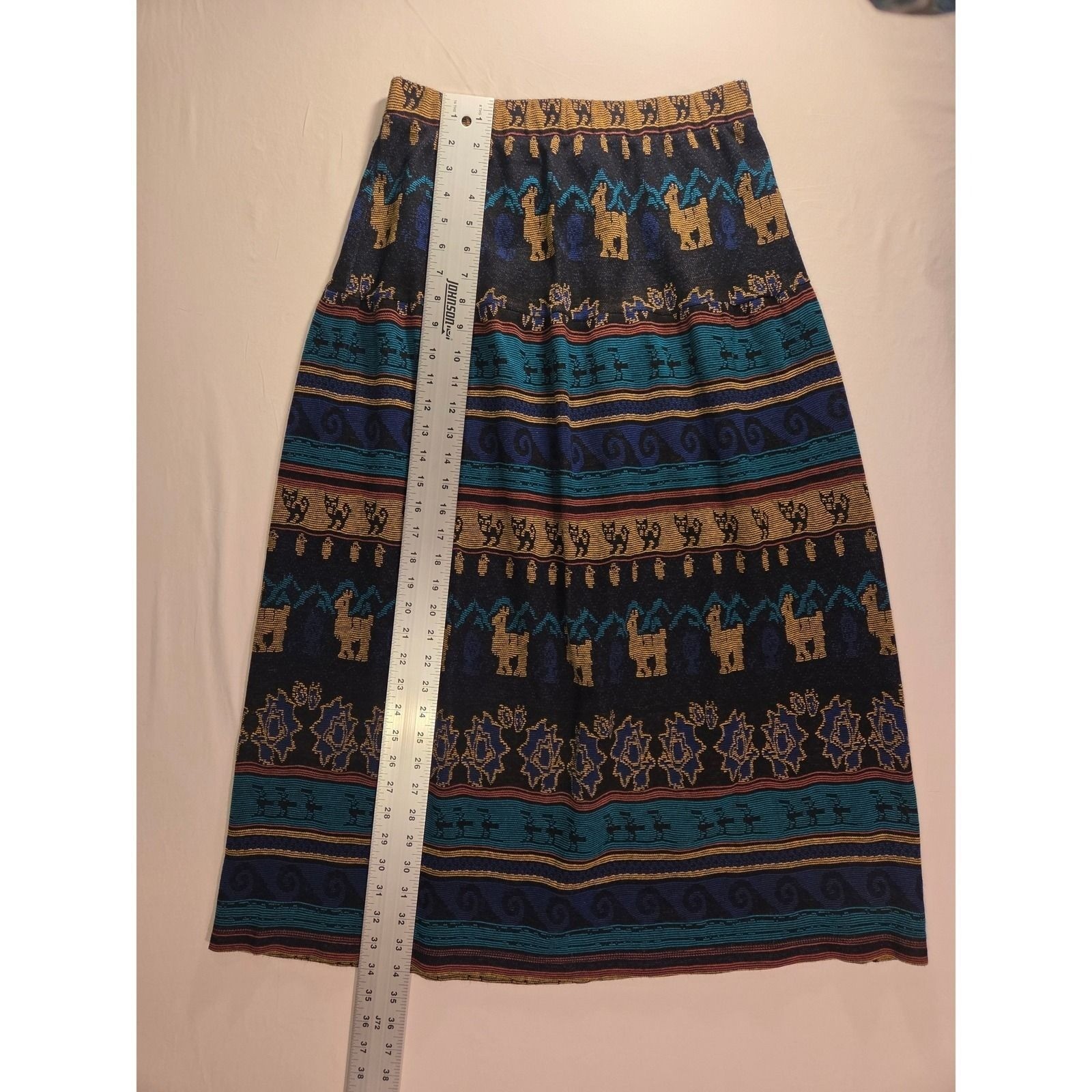 Vintage Melrose Knits Women’s Peruvian Print Pull On Midi Skirt Size L