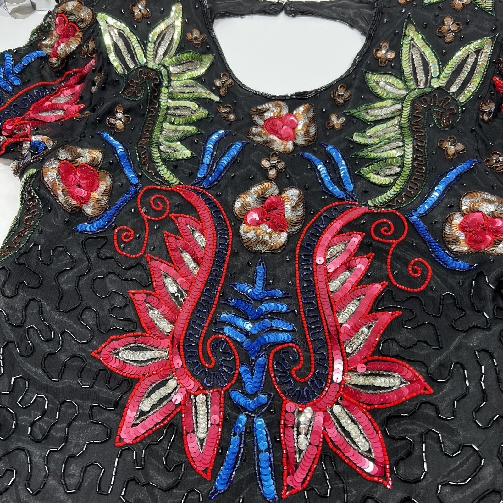 Vintage 90s Sheath Dress Bright Sequin and Bead Knee Length Party By Glamour
