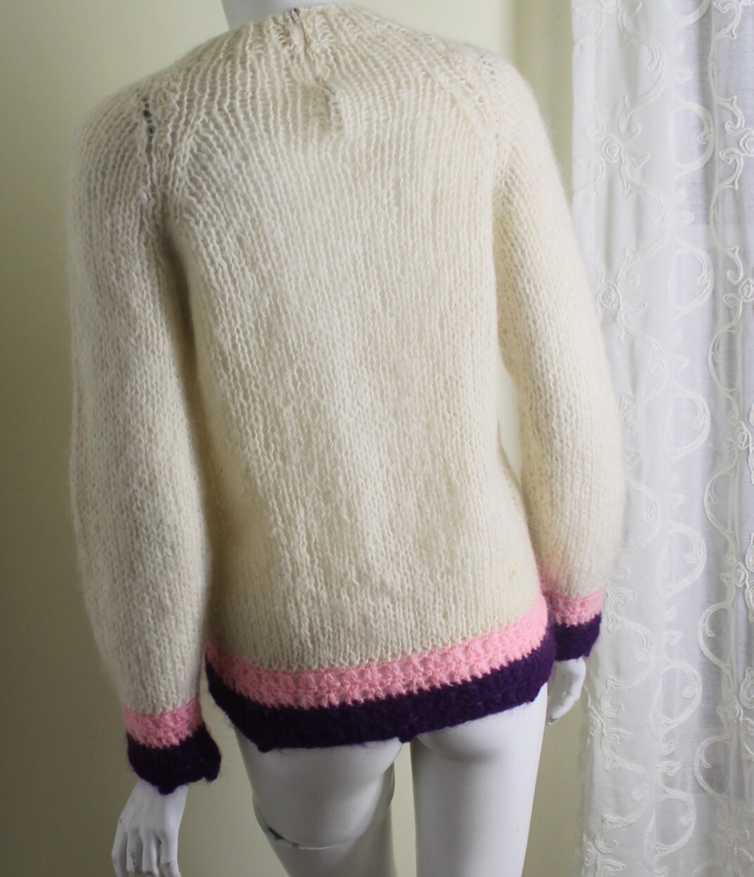 Vintage 1960s 70s Italy Mohair Kawaii Hand-Knit Funky Sweater 36 S M Fabulous
