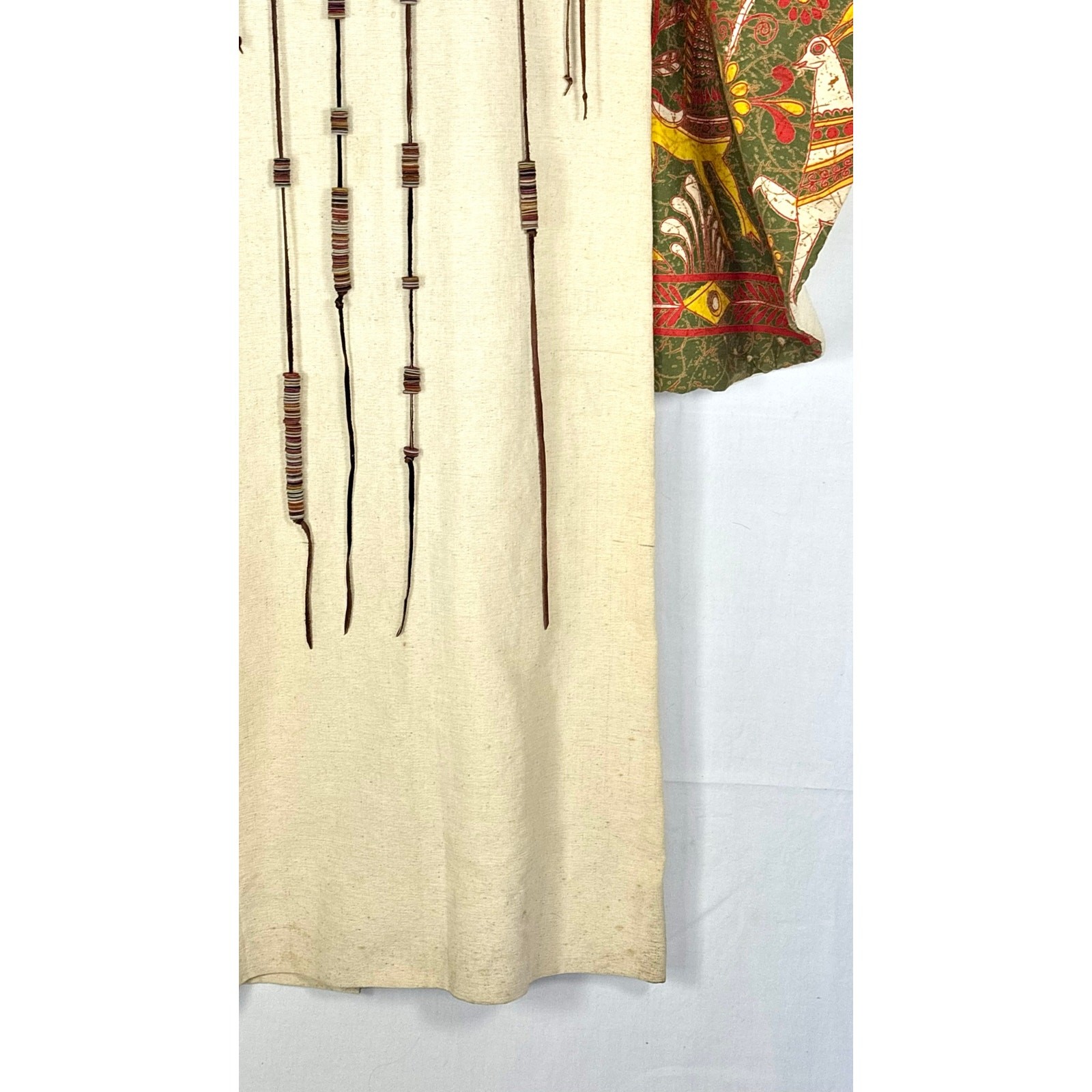 Vintage 1970s Barbara Matamoros Canvas Cape Dress African Barkcloth Print